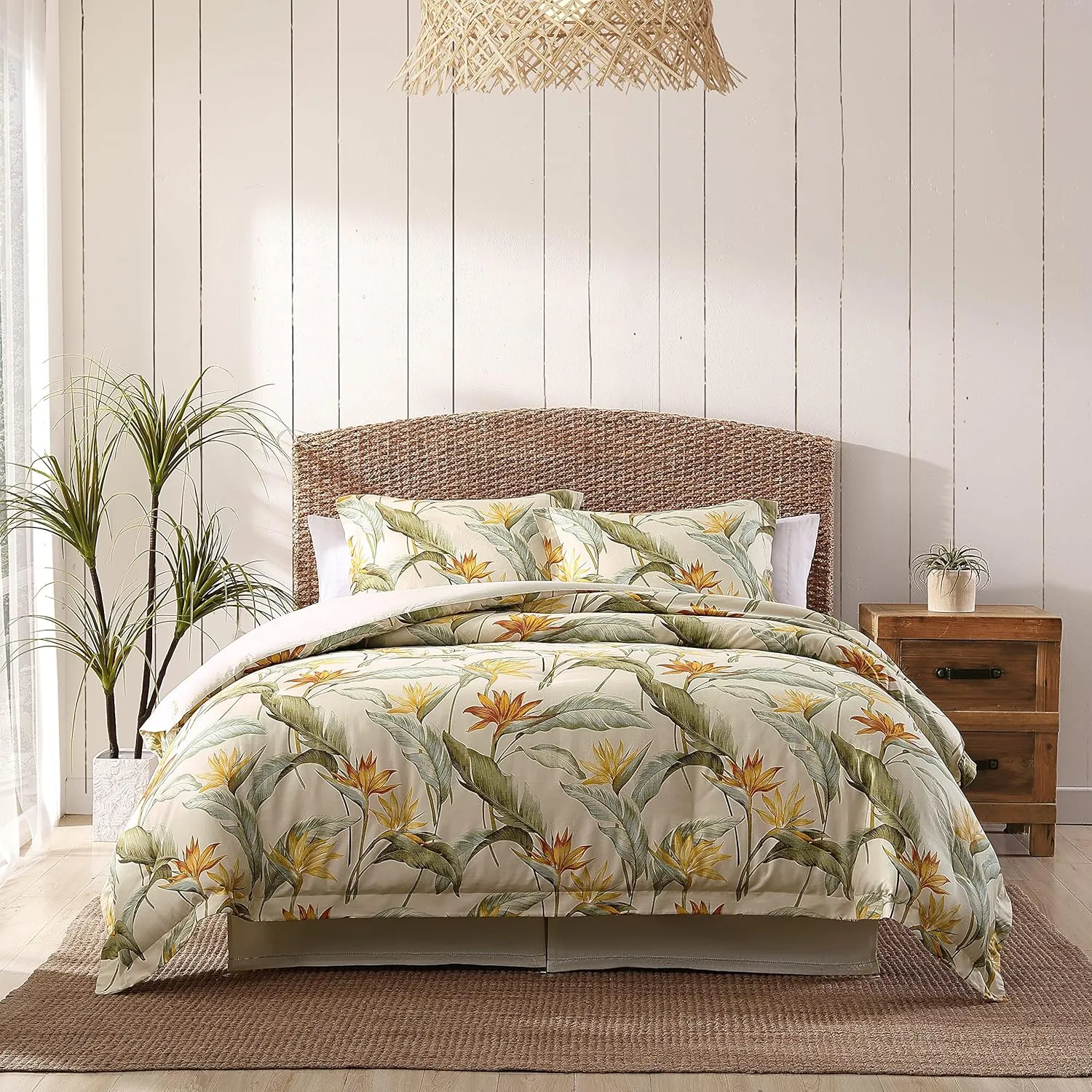 Tommy Bahama - Queen Comforter Set, Reversible Cotton Bedding with Matching Shams & Bedskirt, Super Soft Bedding Set (Birds of Paradise Off-White, Queen)