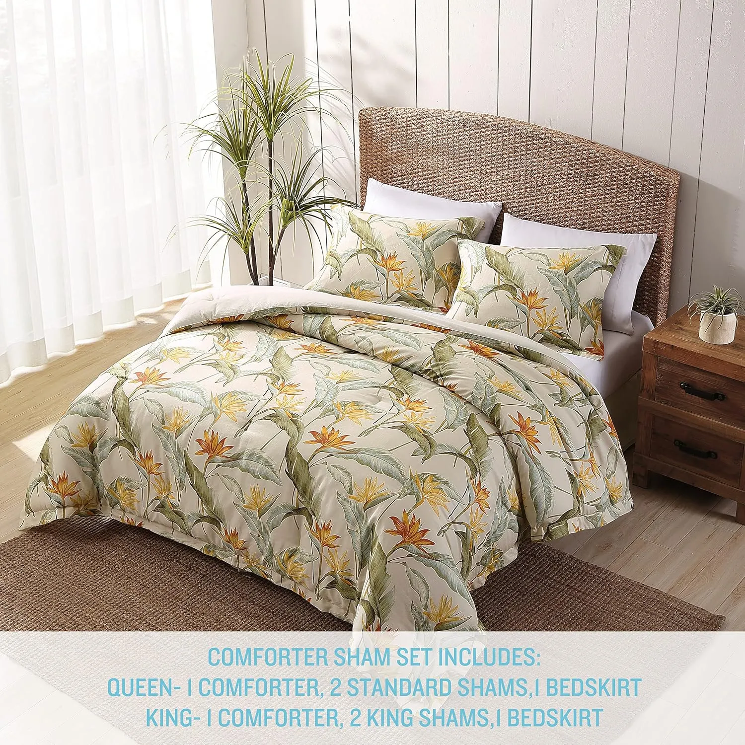 Tommy Bahama - Queen Comforter Set, Reversible Cotton Bedding with Matching Shams & Bedskirt, Super Soft Bedding Set (Birds of Paradise Off-White, Queen)