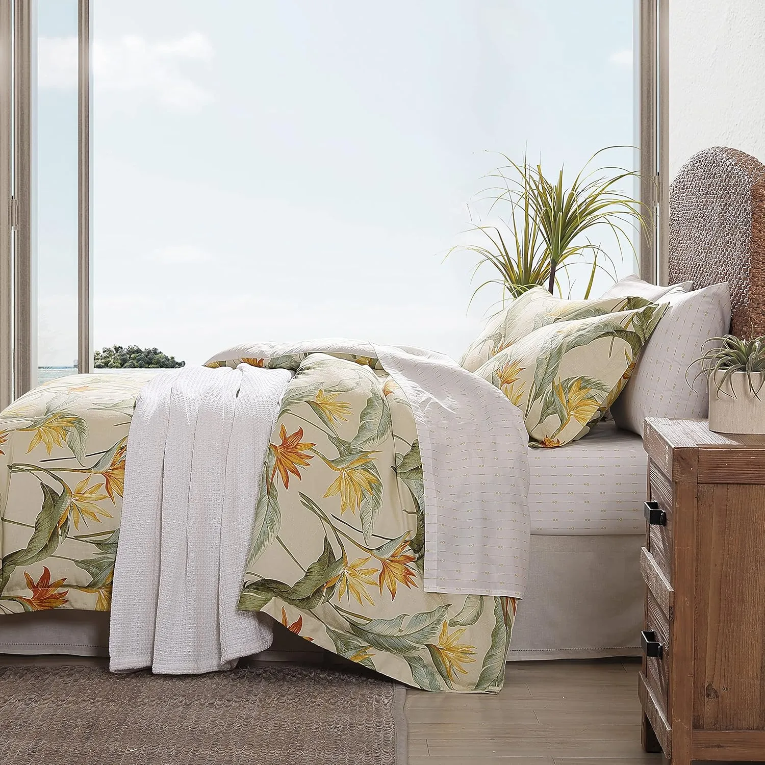 Tommy Bahama - Queen Comforter Set, Reversible Cotton Bedding with Matching Shams & Bedskirt, Super Soft Bedding Set (Birds of Paradise Off-White, Queen)