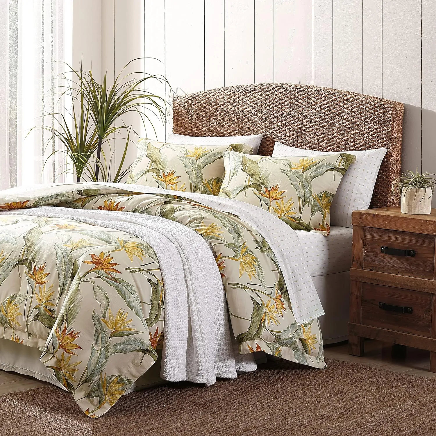 Tommy Bahama - Queen Comforter Set, Reversible Cotton Bedding with Matching Shams & Bedskirt, Super Soft Bedding Set (Birds of Paradise Off-White, Queen)
