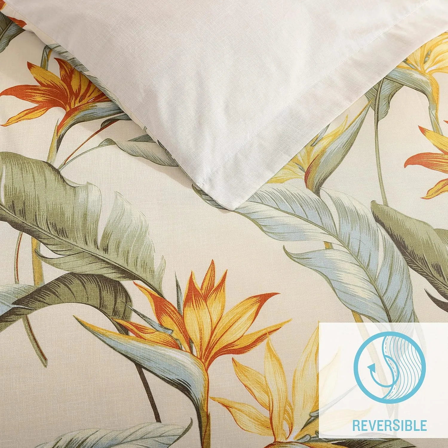 Tommy Bahama - Queen Comforter Set, Reversible Cotton Bedding with Matching Shams & Bedskirt, Super Soft Bedding Set (Birds of Paradise Off-White, Queen)