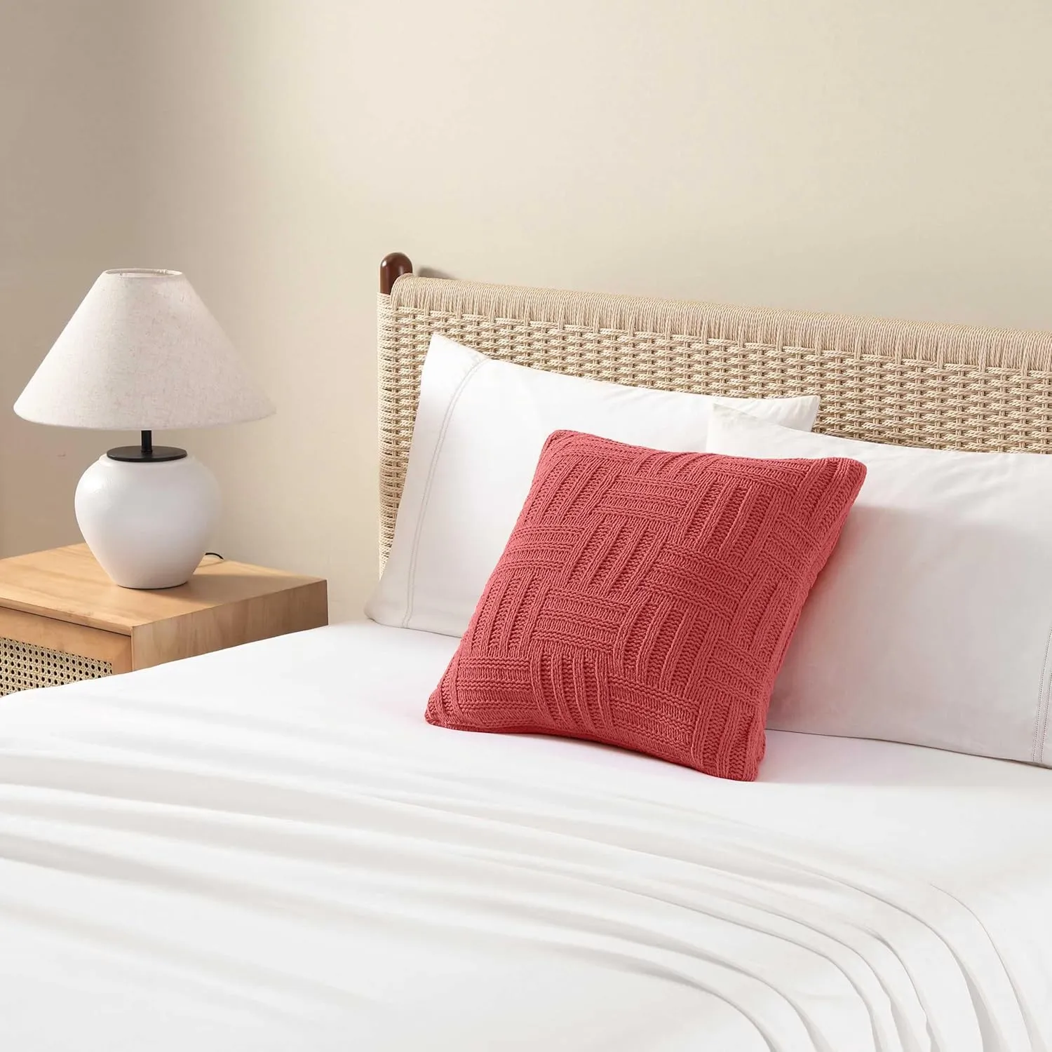 Tommy Bahama Throw Pillow Soft Cotton with Zipper Closure, Tropical Design, Ideal for Bed or Couch, 20" x 20", Chain Basket Coral