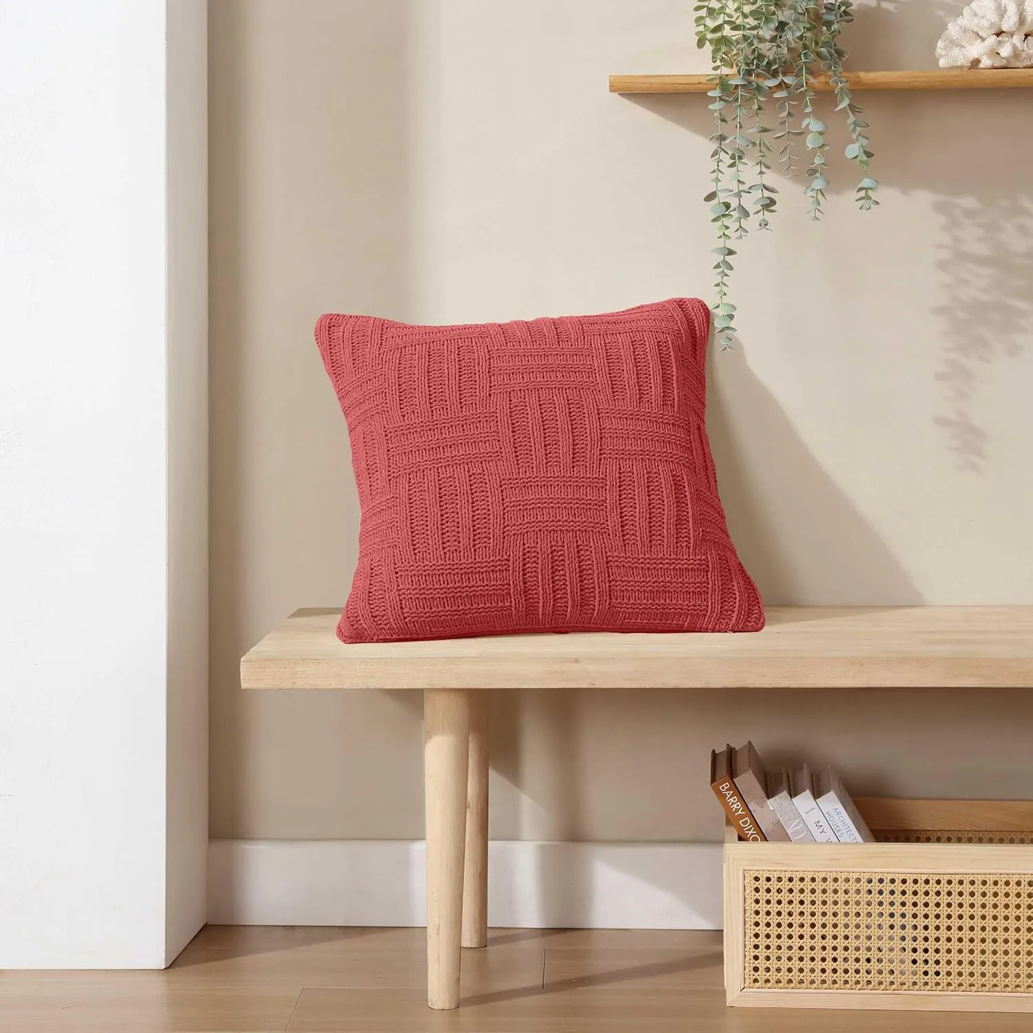 Tommy Bahama Throw Pillow Soft Cotton with Zipper Closure, Tropical Design, Ideal for Bed or Couch, 20" x 20", Chain Basket Coral