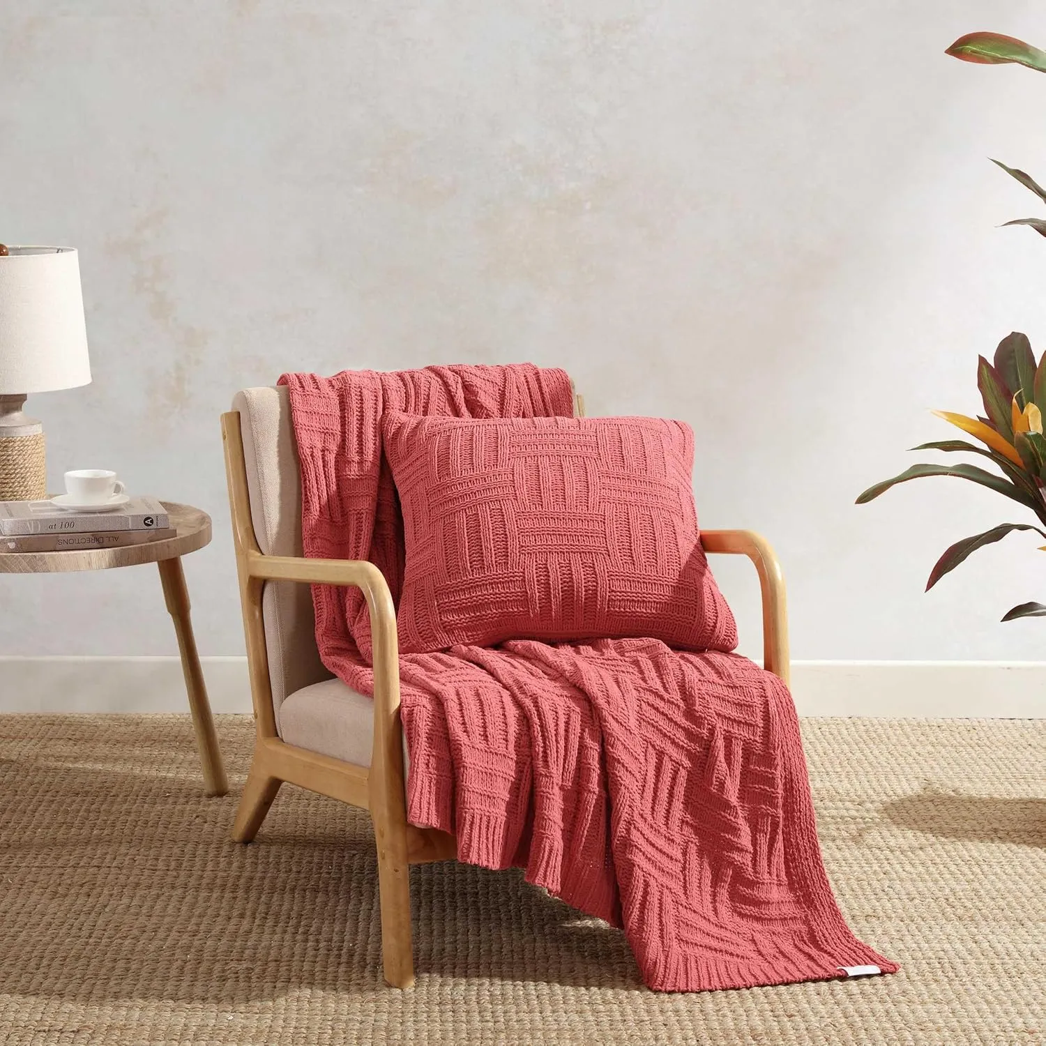 Tommy Bahama Throw Pillow Soft Cotton with Zipper Closure, Tropical Design, Ideal for Bed or Couch, 20" x 20", Chain Basket Coral