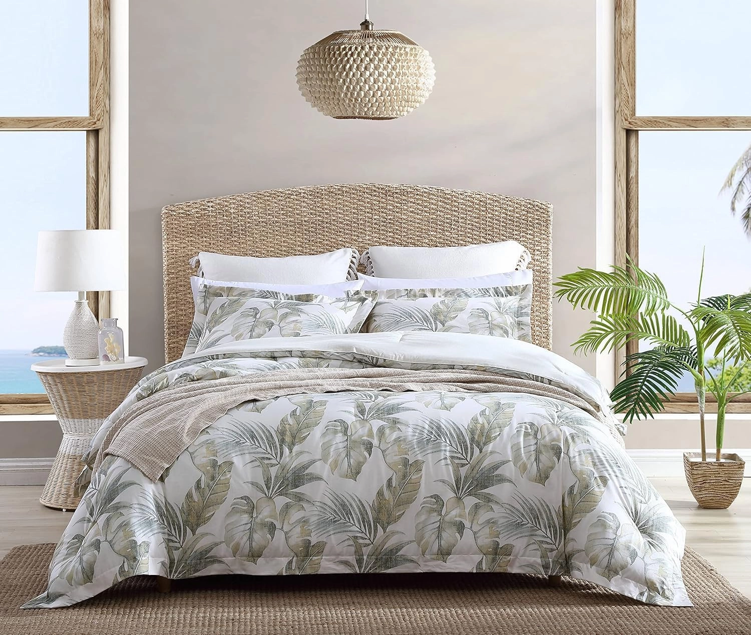 Tommy Bahama - King Comforter Set, Reversible Cotton Bedding with Matching Shams, Medium Weight Bedding Set for All Seasons (Waimea Bay Green, King)