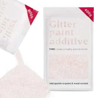 TORC Iridescent White Glitter Paint Additive - Multi-Size Glitter Powder for Acrylic Paint, Walls, Wood Furniture & Crafts (400g/14oz) - Interior/Exterior Use on All Finishes