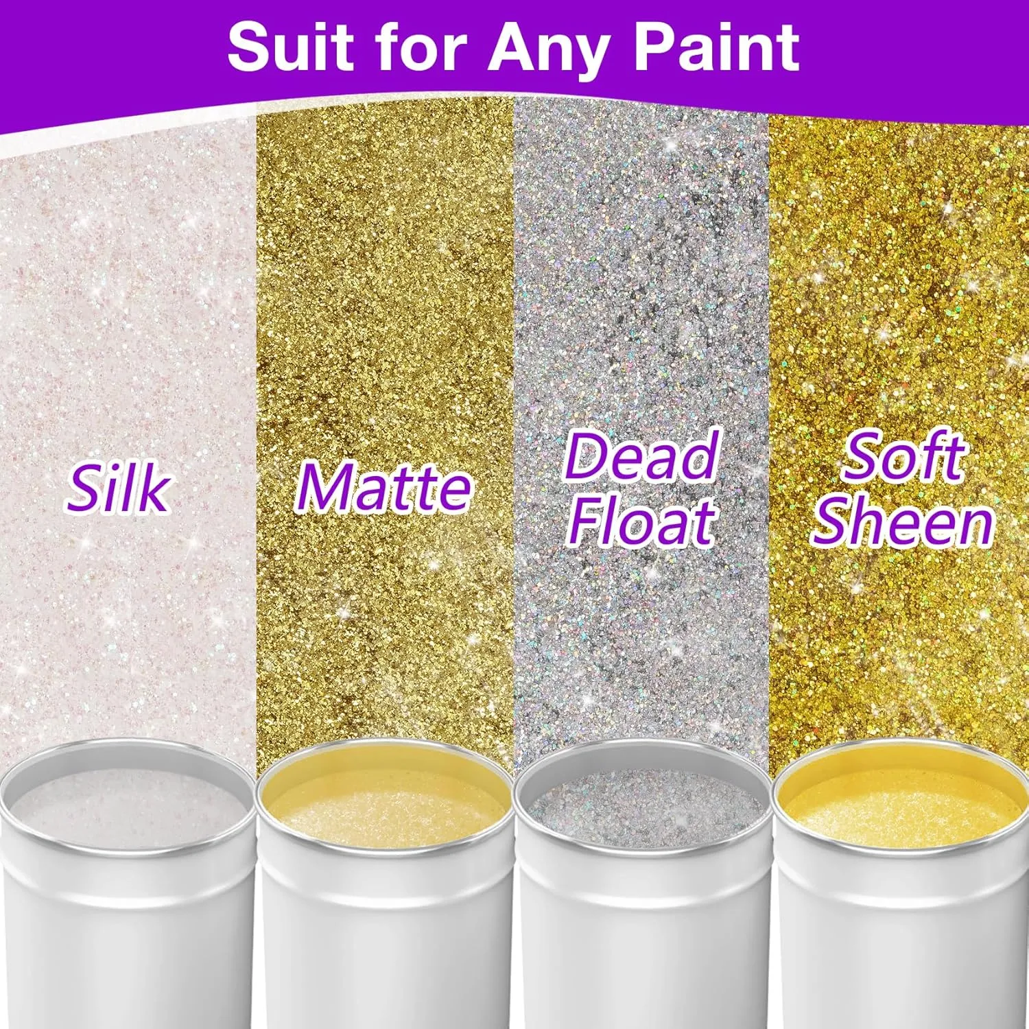 TORC Iridescent White Glitter Paint Additive - Multi-Size Glitter Powder for Acrylic Paint, Walls, Wood Furniture & Crafts (400g/14oz) - Interior/Exterior Use on All Finishes