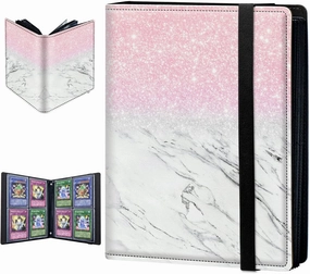 Trading Card Binder, 4 Pocket Trading Cards Album Display Holder, 160 Cards Double Sided Pockets Card Holder Binder Sleeves Card Case for Standard Size Cards Sports Cards,Pink Glitter Marble