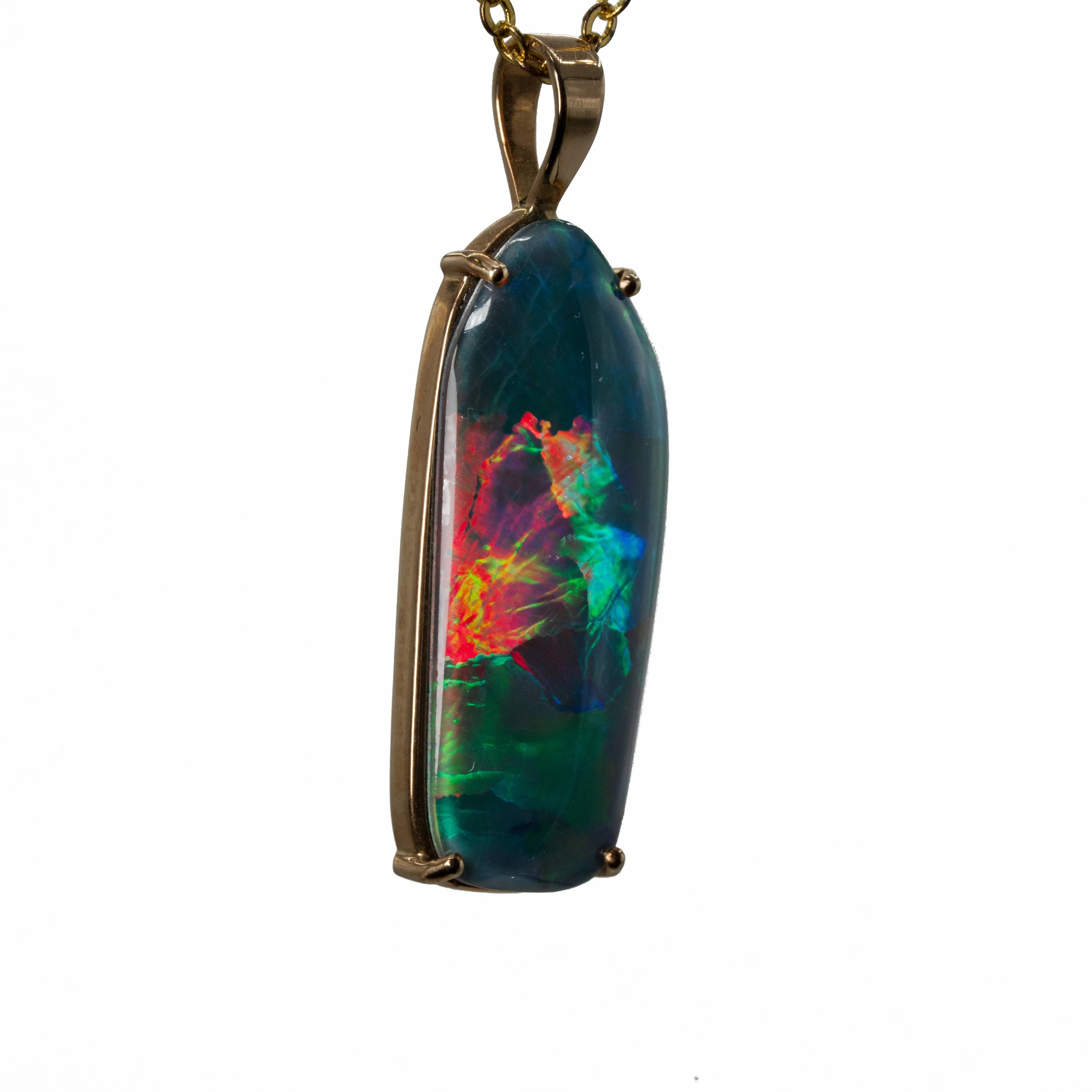 Triplet Opal Pendant in 14K Yellow Gold - Multicolour