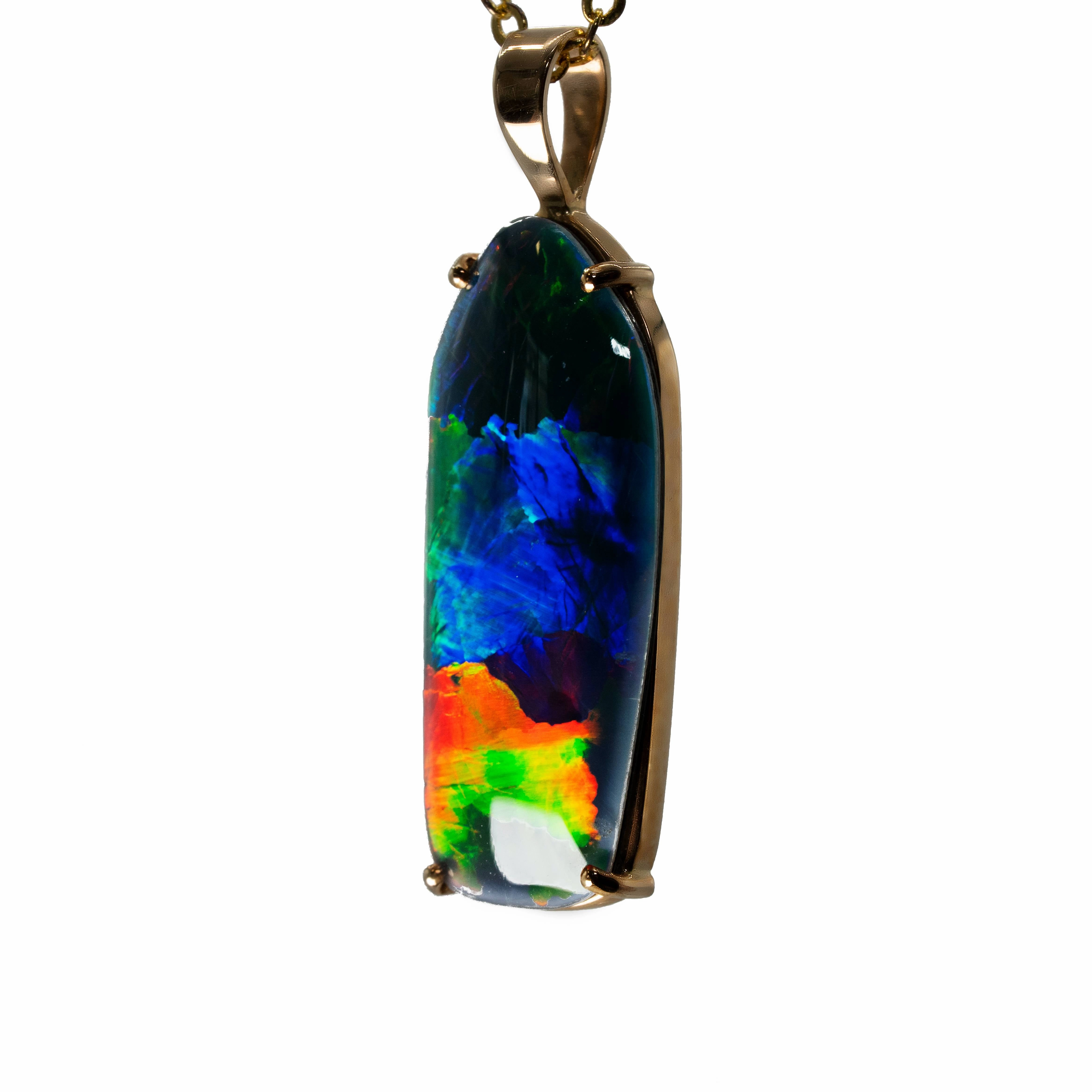 Triplet Opal Pendant in 14K Yellow Gold - Multicolour