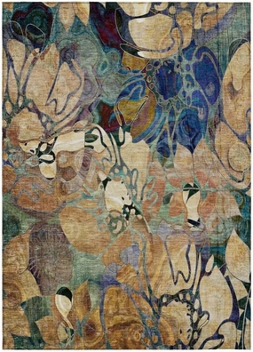TRP Pretty Floral Botanical Pattern Outdoor Area Rug Soft Plush Underfoot Feel Rectangle 3' x 5' | Beige Brown Grey Color Nonslip Backing Dining Living Room Patio Indoor Machine Washable Area Rug