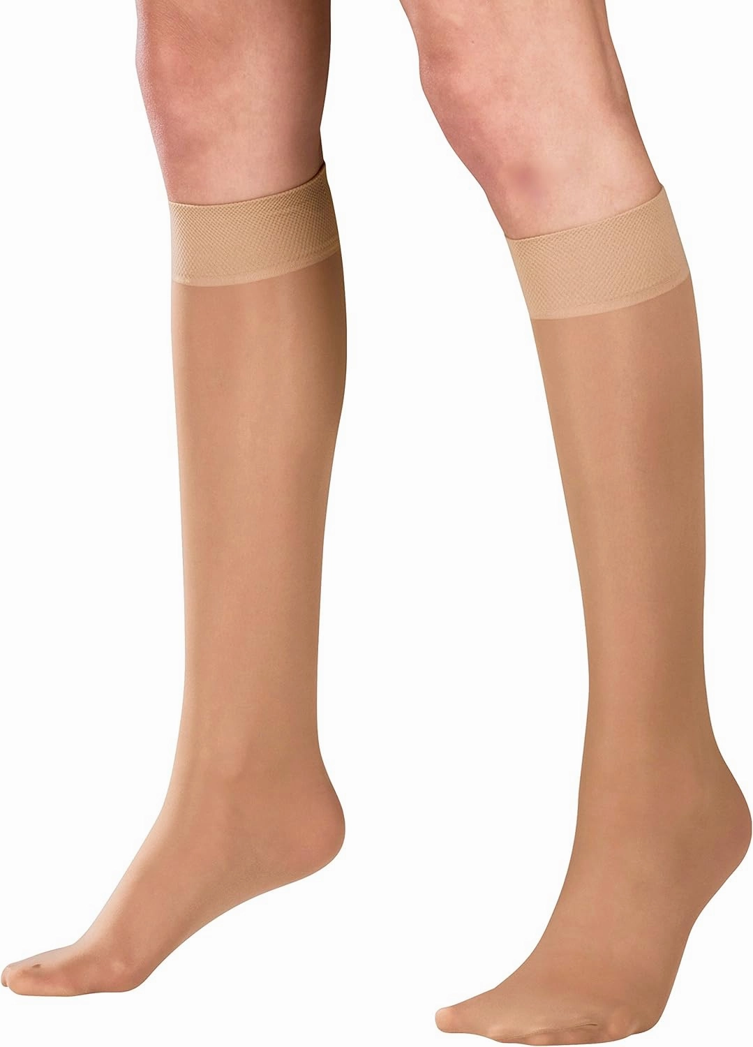 Truform Sheer Compression Stockings, 15-20 mmHg, Women's Knee High Length, 20 Denier, Beige, Medium