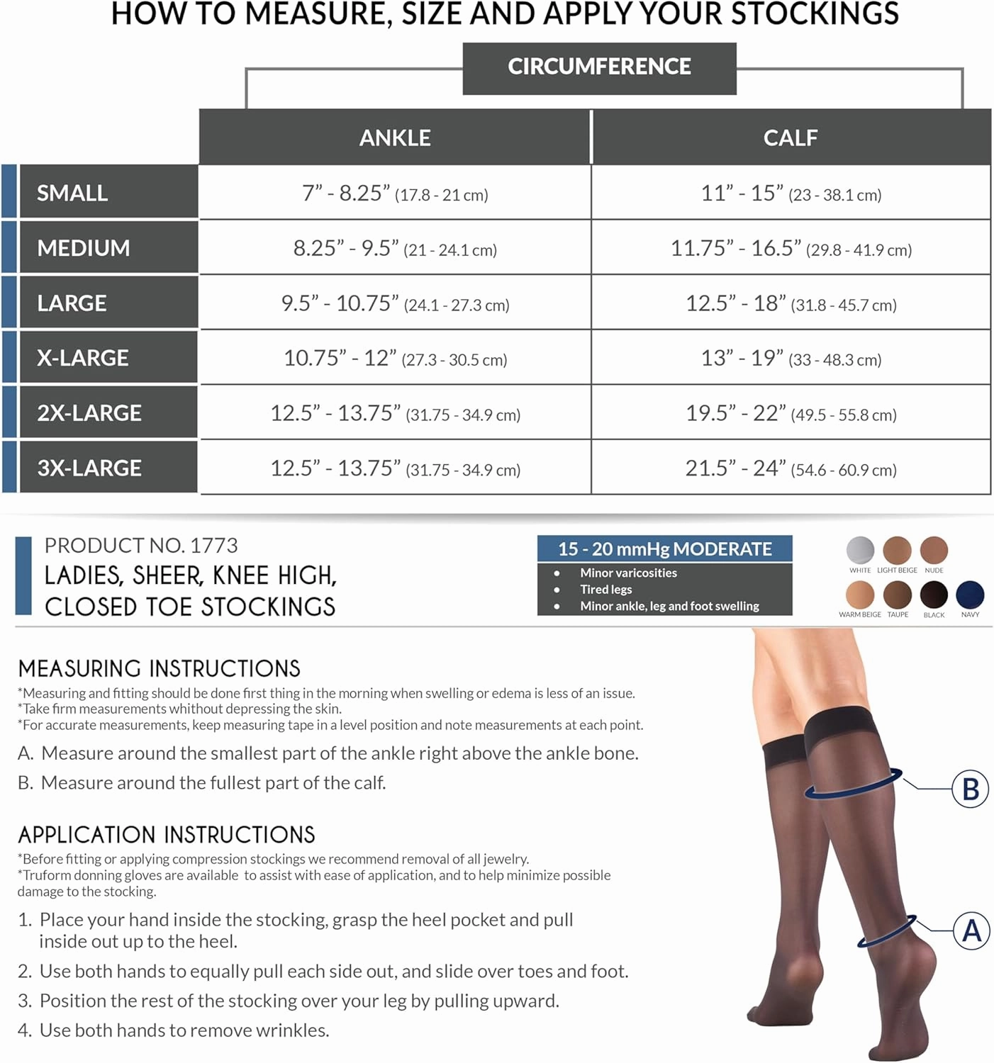 Truform Sheer Compression Stockings, 15-20 mmHg, Women's Knee High Length, 20 Denier, Beige, Medium