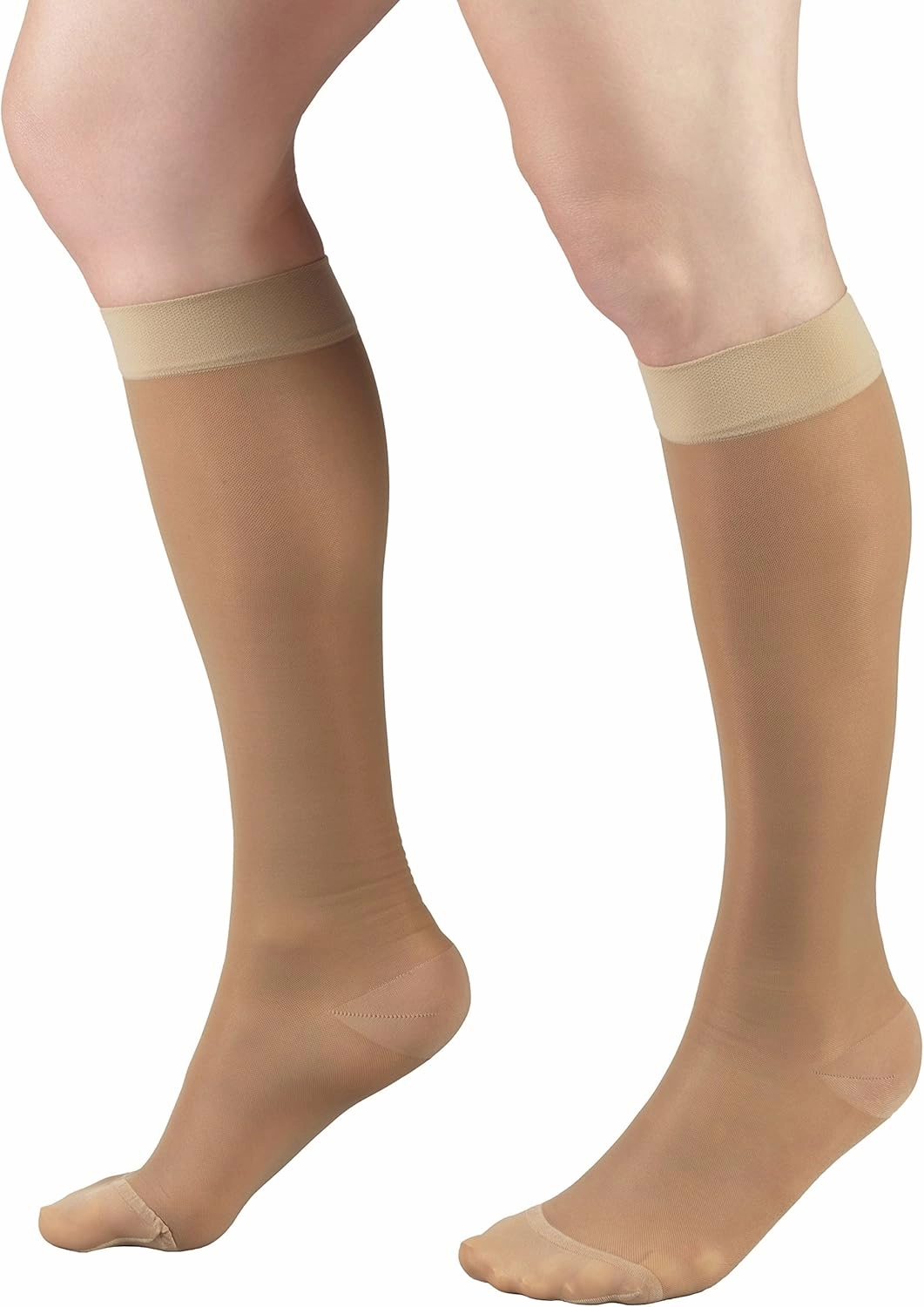 Truform Sheer Compression Stockings, 15-20 mmHg, Women's Knee High Length, 20 Denier, Beige, Medium