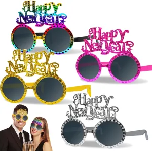 TURNMEON 12 Pairs Happy New Year Eyeglasses New Years Eve Party Supplies 2025, Glitter Round Shaped Glasses New Years Eyewear Funny Sunglasses for New Year Celebration Photo Props Party Favors