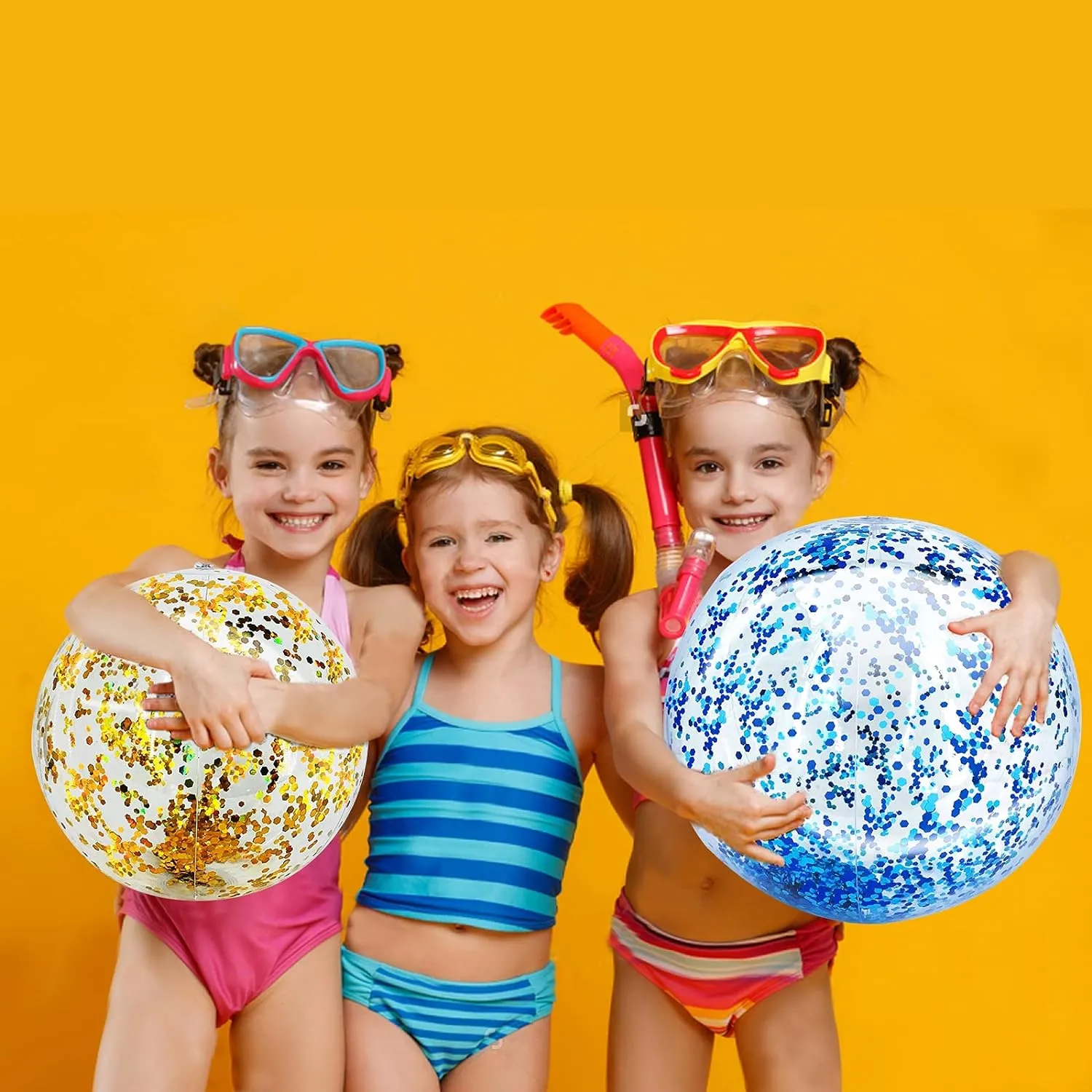 TURNMEON 5 Pack Sequins Beach Ball Jumbo Pool Toys Balls 16 Inch 24 Inch Giant Confetti Glitters Inflatable Clear Beach Ball Swimming Pool Water Beach Toys Outdoor Summer Party Favors for Kids Adults