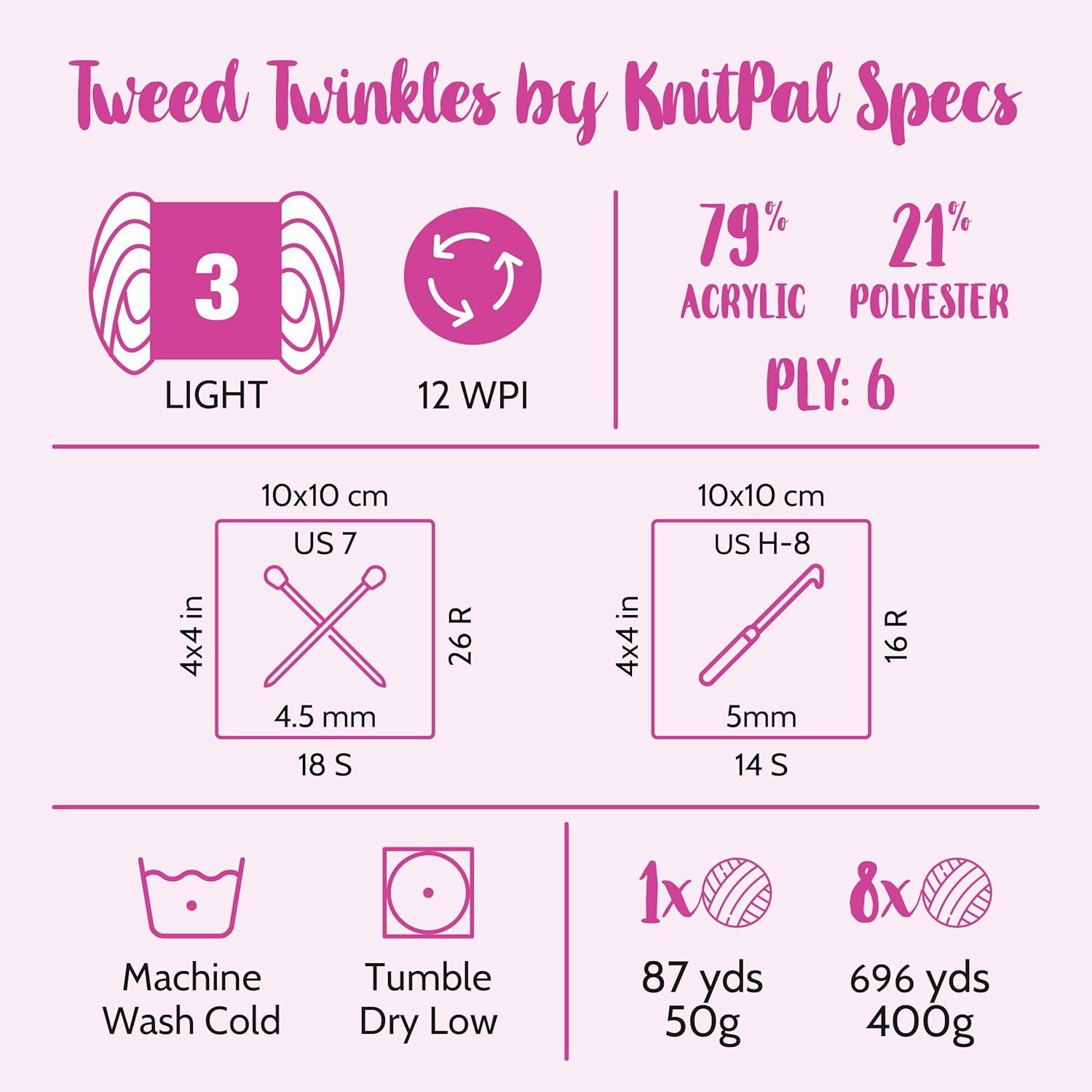Tweed Twinkles Soft Baby Yarn for Crocheting, 8 Skeins, 696Yds/400G, Free Patterns - Acrylic Baby Blanket Knitting Yarn with Flecks - Size 3 DK Light Worsted Weight - Coral Pink