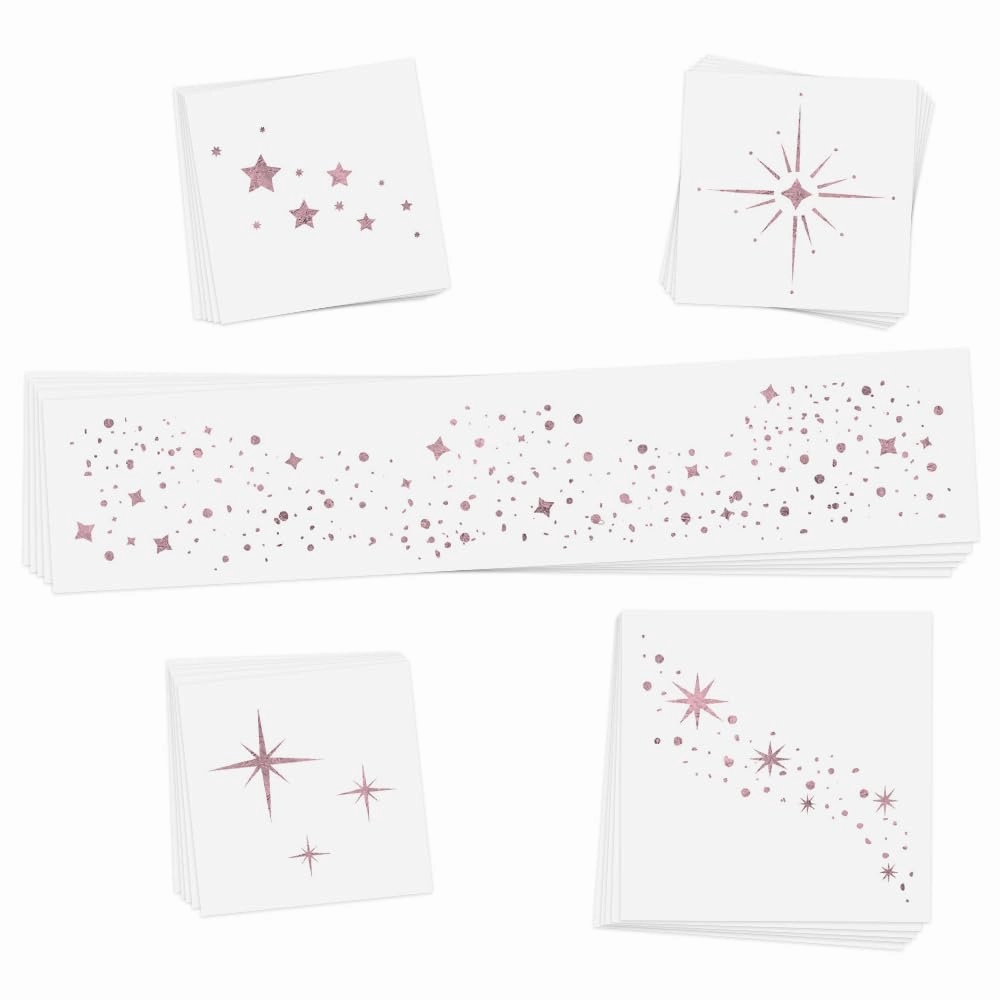 TWINKLING LIGHTS PINK VARIETY SET of 25 assorted premium waterproof limited edition metallic pink jewelry temporary foil face Flash Tattoos, face sparkle, face glitter, metallic tattoo, eye jewel
