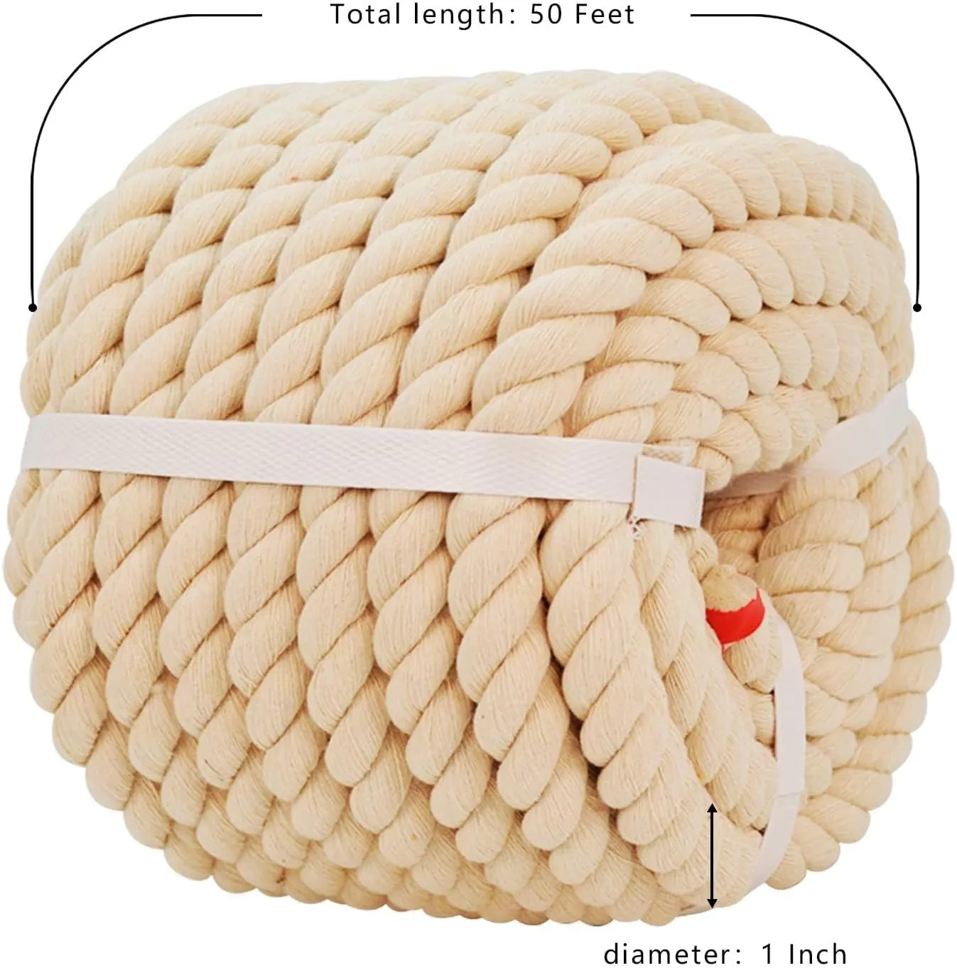 Twisted Cotton Rope (1 inch x 50 feet) Natural Thick Soft Rope for Crafts, Sports Tug of War, Hammock, Home Decorating Wedding Rope
