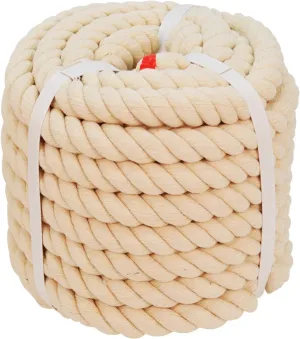 Twisted Cotton Rope (1 inch x 50 feet) Natural Thick Soft Rope for Crafts, Sports Tug of War, Hammock, Home Decorating Wedding Rope