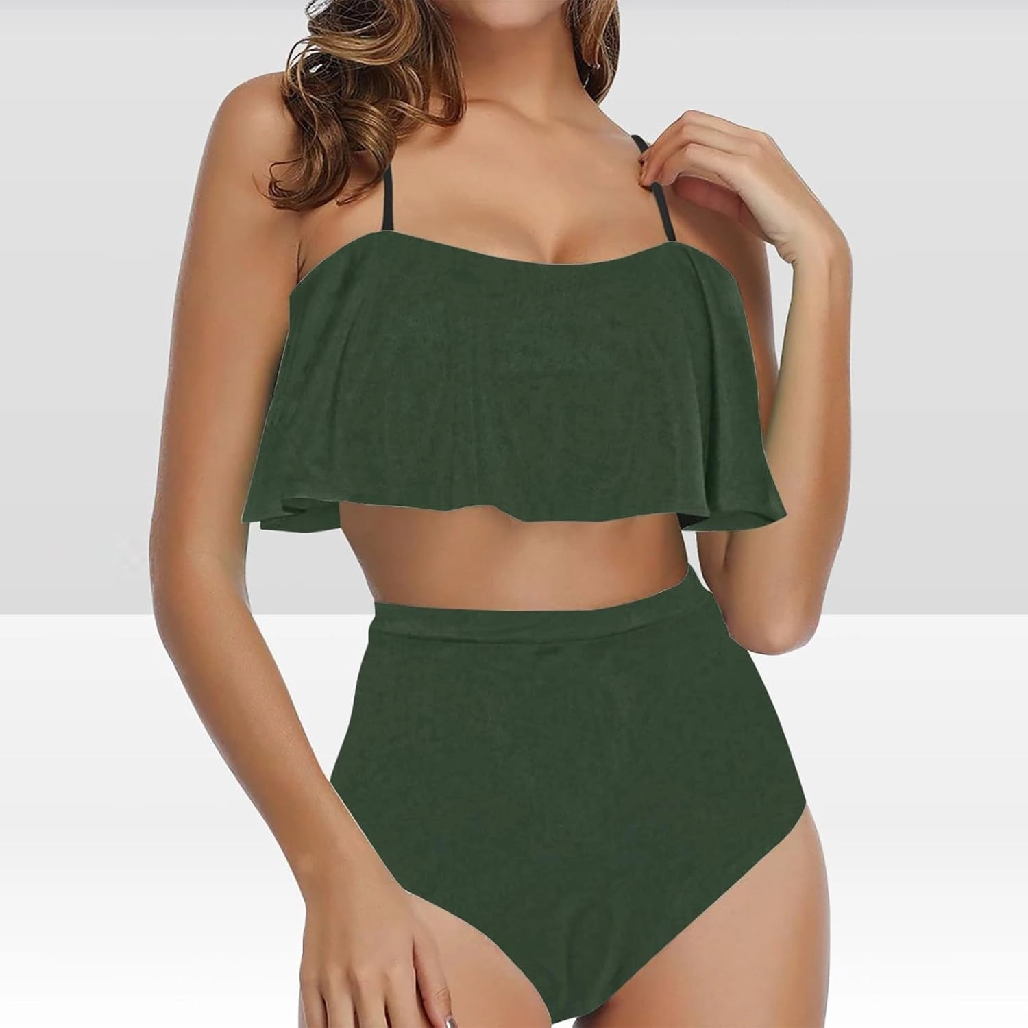 Two Piece Swimsuits Women High Waisted Bikini Teen Ruffle Tummy Control High Waist Bottoms Bathing Suits Swimwear