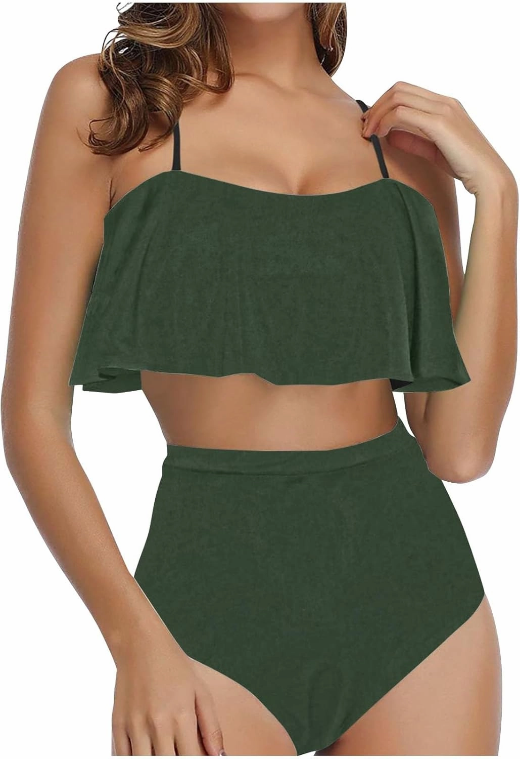 Two Piece Swimsuits Women High Waisted Bikini Teen Ruffle Tummy Control High Waist Bottoms Bathing Suits Swimwear