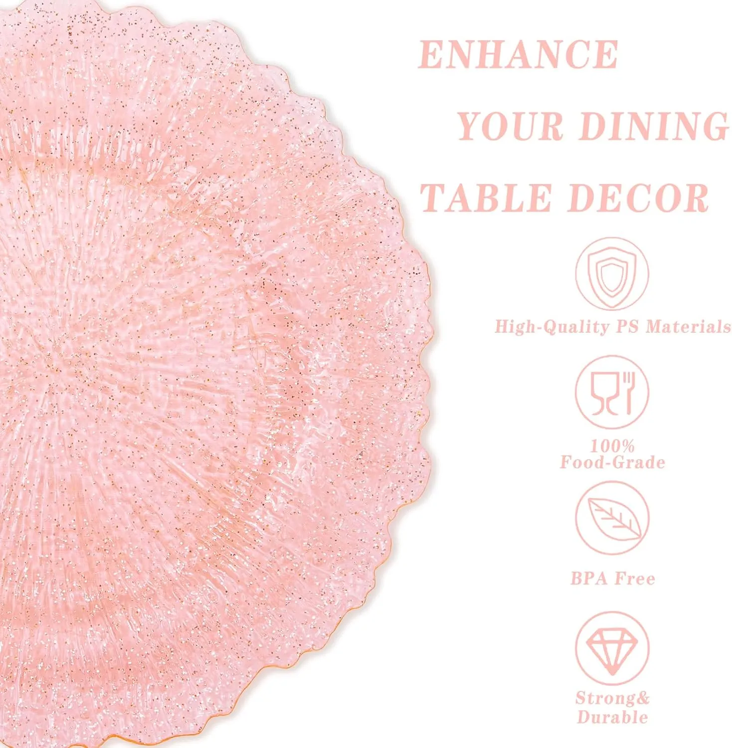 U-QE 60PCS Pink Plates for Party - Pink Plastic Plates Disposable&Reusable - Clear Pink Heavy Duty Plastic Plates for Party Including 30 Plastic Dinner Plates 10.25" & 30 Plastic Dessert Plates 7"