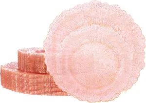U-QE 60PCS Pink Plates for Party - Pink Plastic Plates Disposable&Reusable - Clear Pink Heavy Duty Plastic Plates for Party Including 30 Plastic Dinner Plates 10.25" & 30 Plastic Dessert Plates 7"