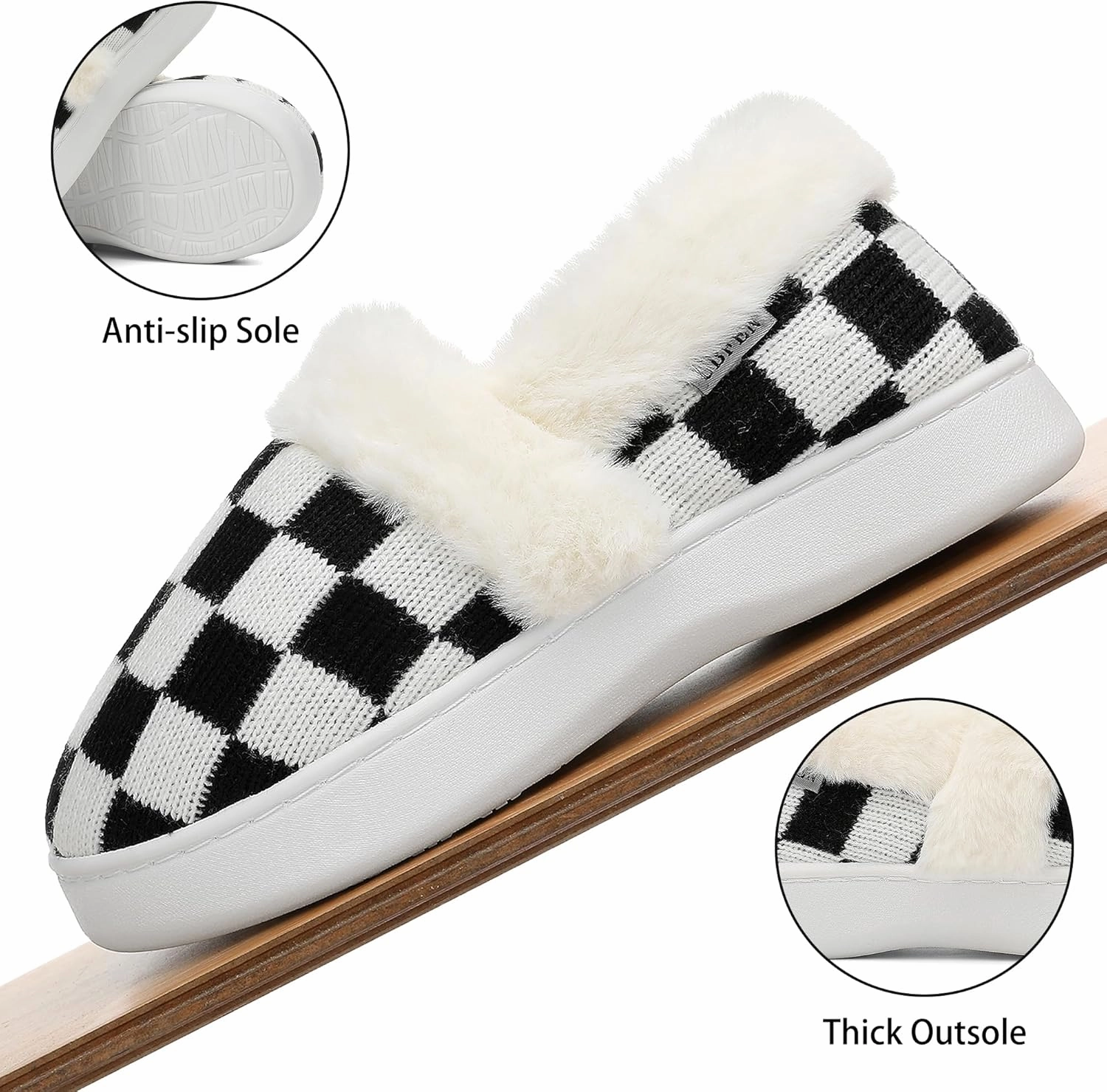 UBFEN Womens Fuzzy House Slippers Warm Bedroom Shoes with Faux Fur Lining Non Slip Memory Foam Slippers for ladies Indoor and Outdoor
