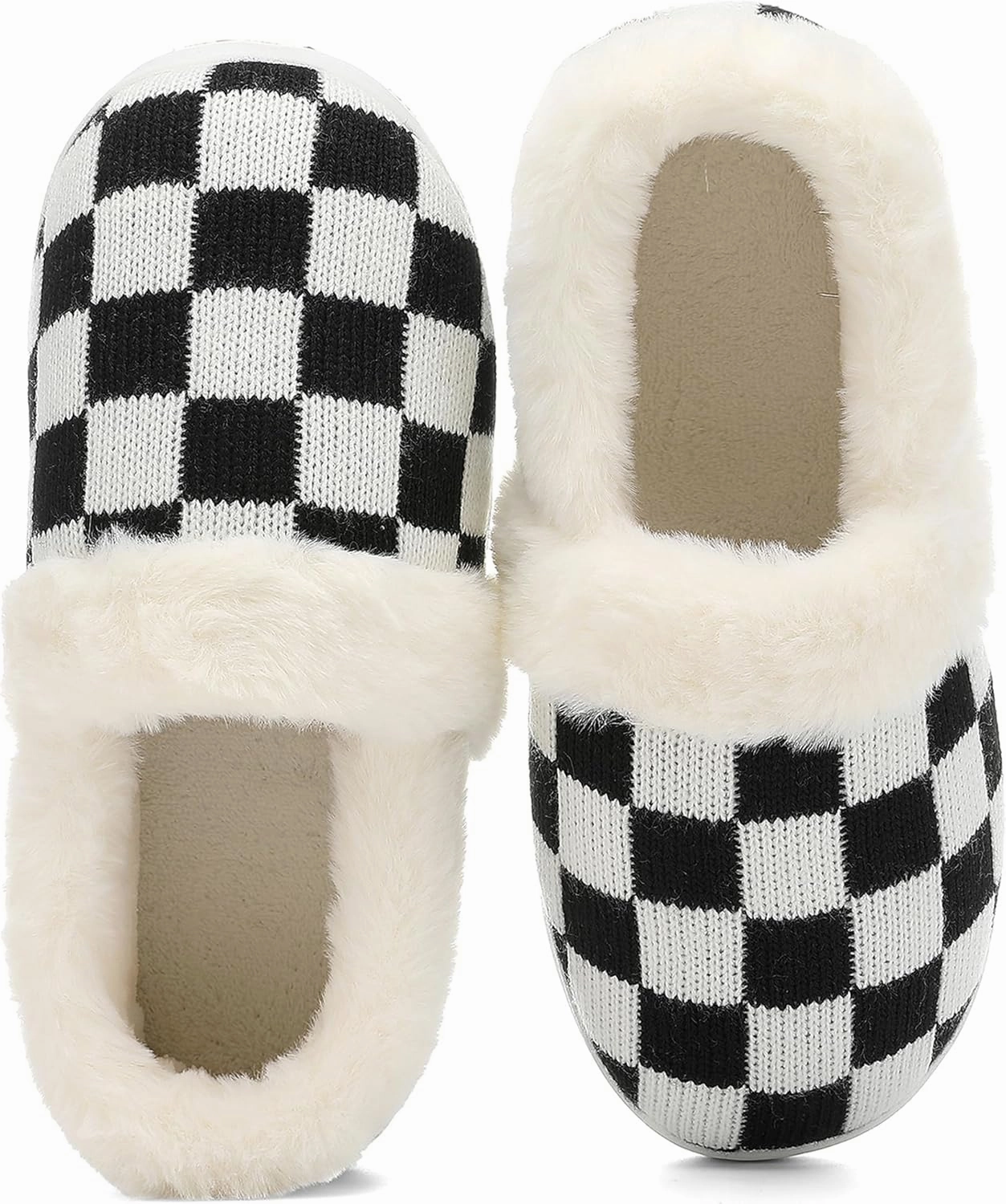 UBFEN Womens Fuzzy House Slippers Warm Bedroom Shoes with Faux Fur Lining Non Slip Memory Foam Slippers for ladies Indoor and Outdoor