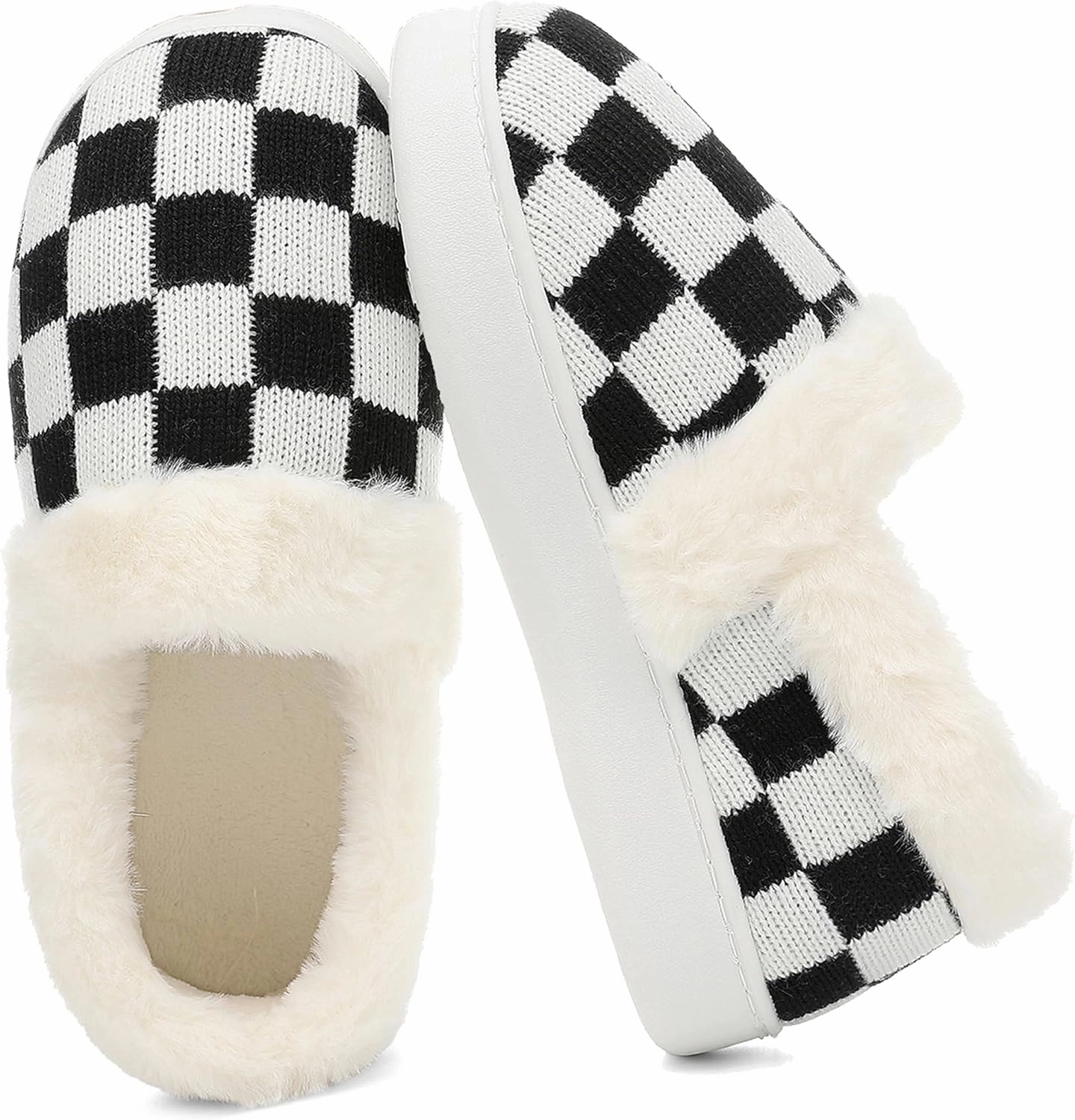 UBFEN Womens Fuzzy House Slippers Warm Bedroom Shoes with Faux Fur Lining Non Slip Memory Foam Slippers for ladies Indoor and Outdoor