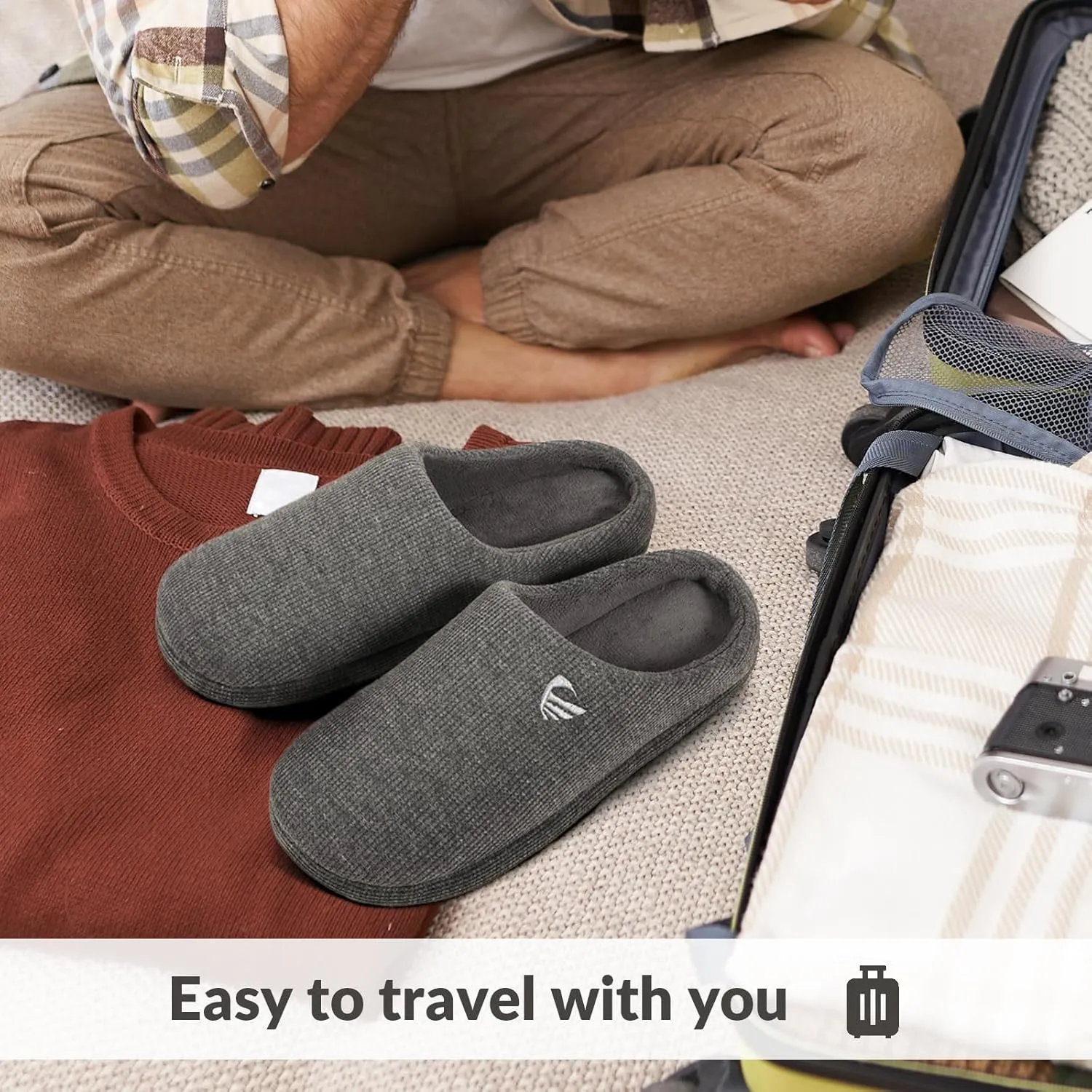 ULTRAIDEAS Men's Comfy Memory Foam Slippers Indoor, House Slippers for Men Non-Slip