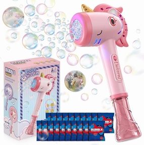 Unicorn Bubble Wands (20 Bottles Refill Solution) - Bubble Gun & Bubble Machine for Girls, Kids & Toddlers Ages 3-14, Outdoor Toys, Easter Party & Birthday Gift, with Ergonomic Handle – Pink