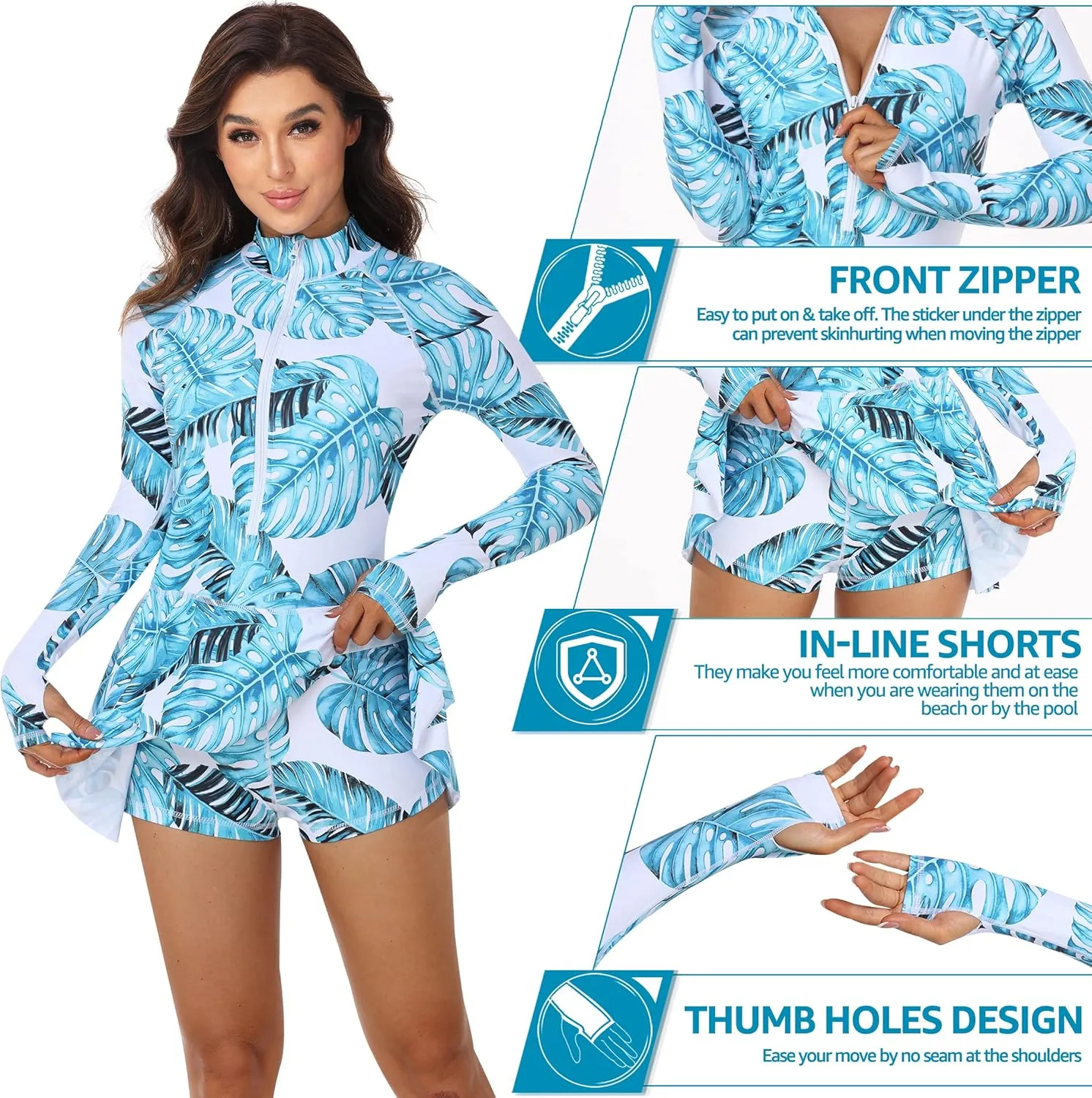 UNIQUEBELLA Rash Guard for Women, 1 Piece Modest Swimsuits for Women - Long Sleeve Swimsuits UV UPF 50  Swim Shirt