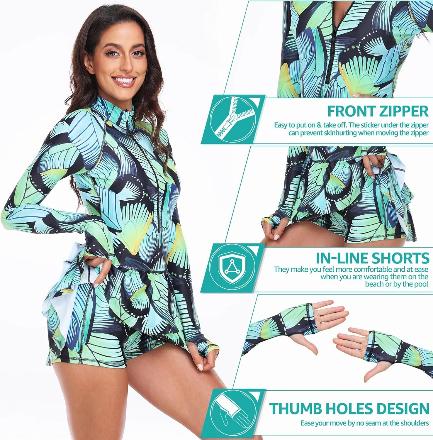 UNIQUEBELLA Rash Guard for Women, 1 Piece Modest Swimsuits for Women - Long Sleeve Swimsuits UV UPF 50  Swim Shirt