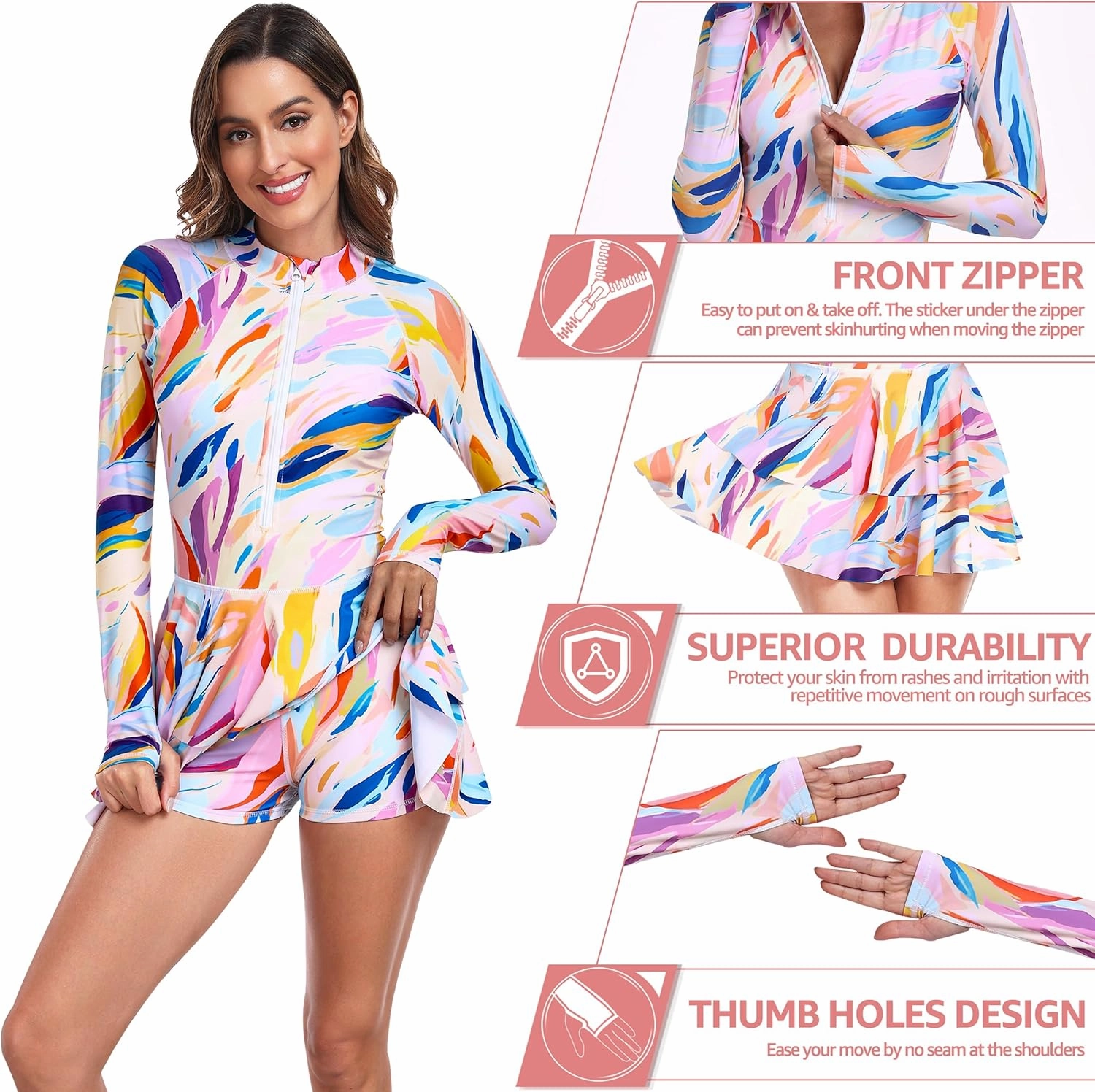 UNIQUEBELLA Rash Guard for Women, 1 Piece Modest Swimsuits for Women - Long Sleeve Swimsuits UV UPF 50  Swim Shirt