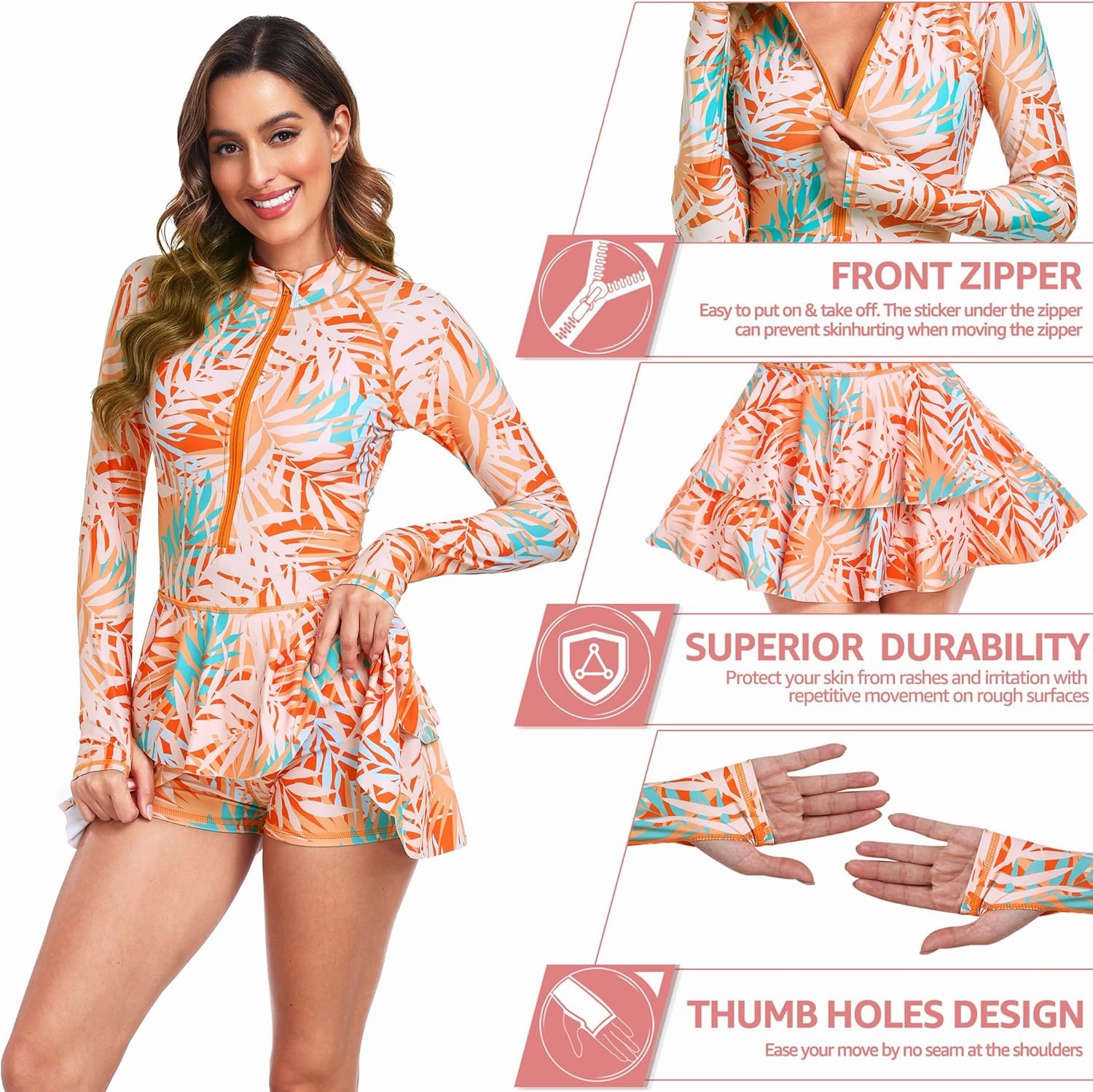 UNIQUEBELLA Rash Guard for Women, 1 Piece Modest Swimsuits for Women - Long Sleeve Swimsuits UV UPF 50  Swim Shirt