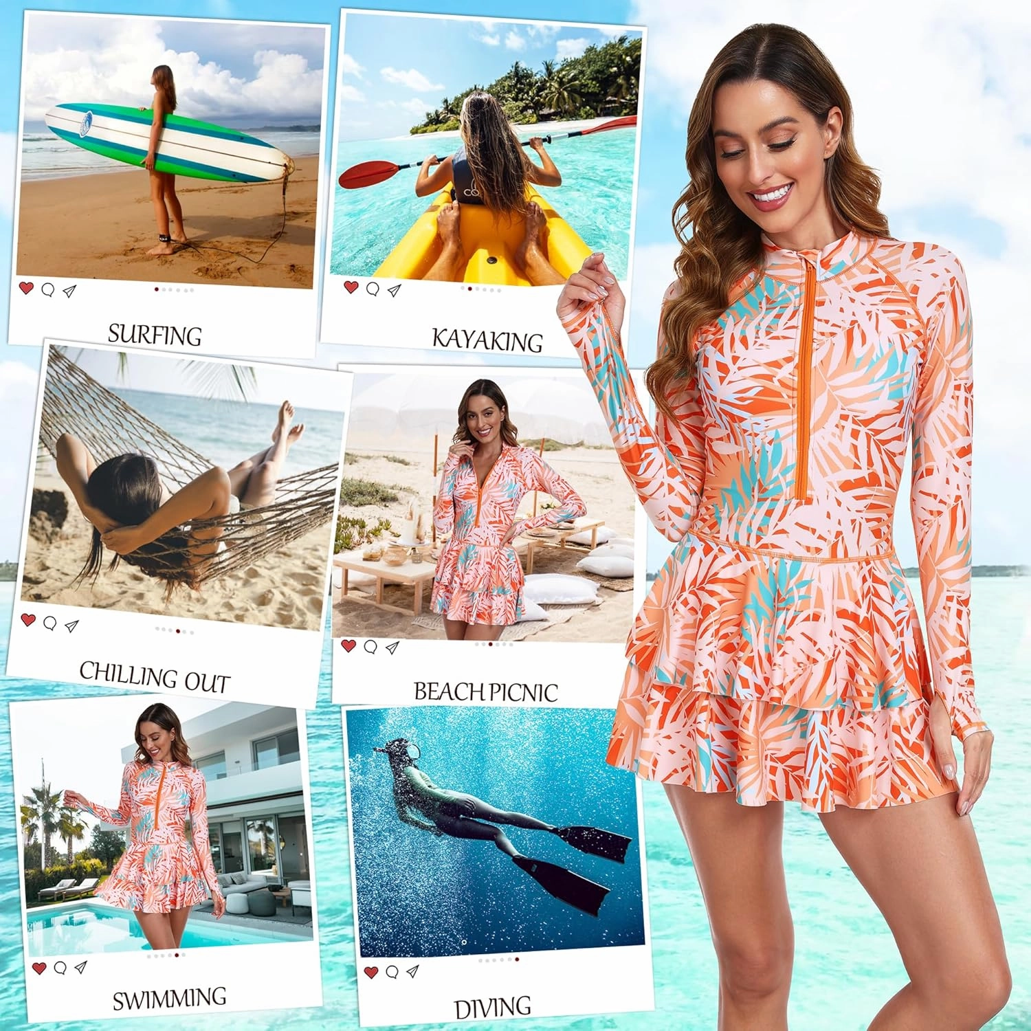 UNIQUEBELLA Rash Guard for Women, 1 Piece Modest Swimsuits for Women - Long Sleeve Swimsuits UV UPF 50  Swim Shirt