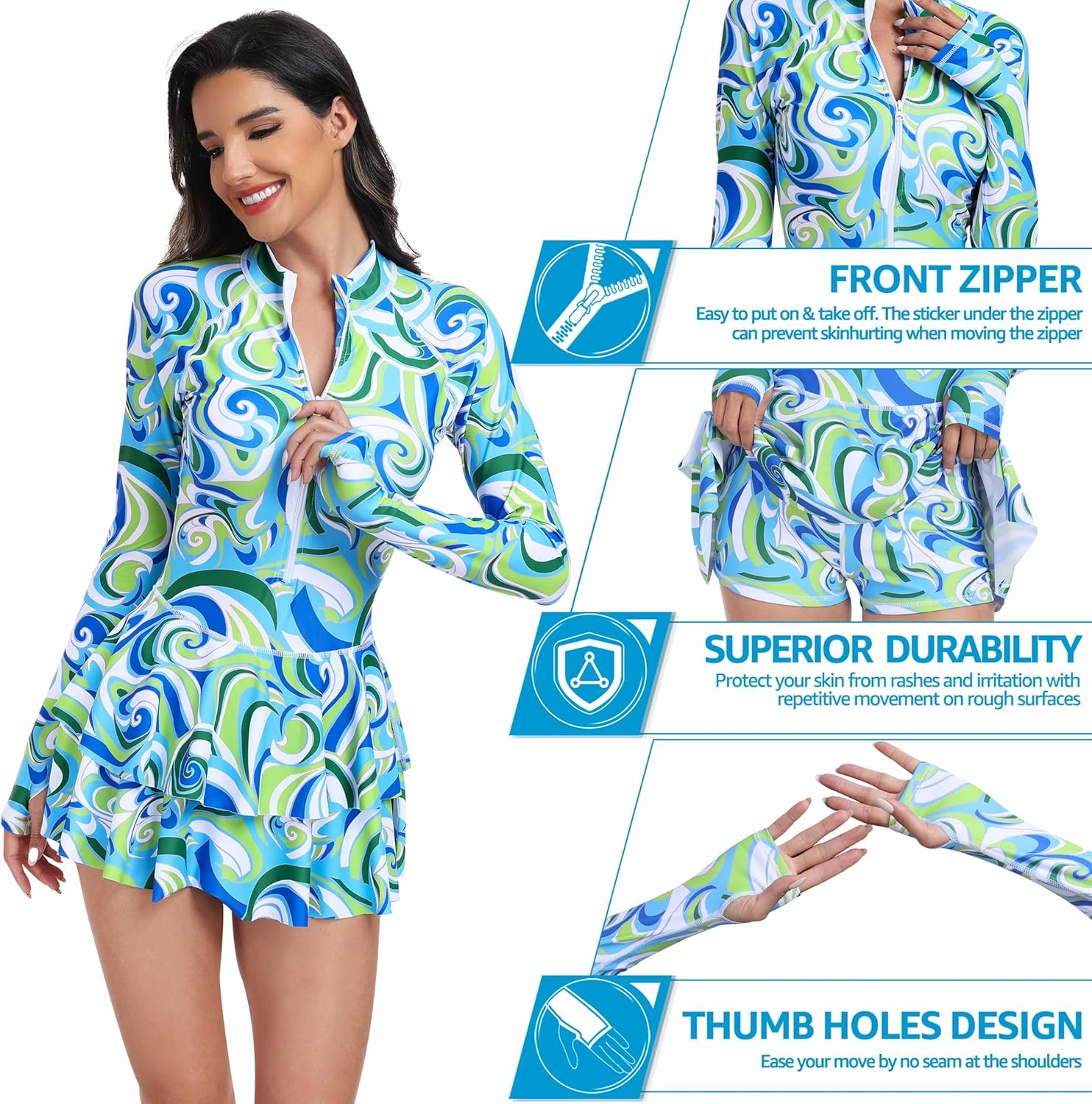 UNIQUEBELLA Rash Guard for Women, 1 Piece Modest Swimsuits for Women - Long Sleeve Swimsuits UV UPF 50  Swim Shirt