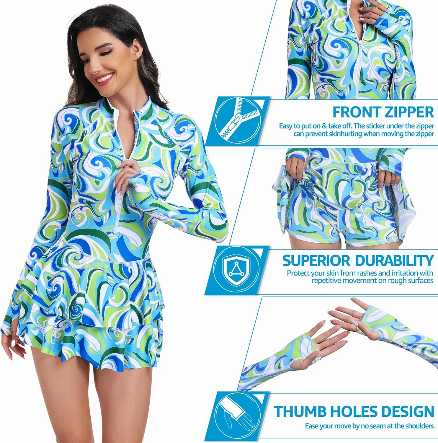 UNIQUEBELLA Rash Guard for Women, 1 Piece Modest Swimsuits for Women - Long Sleeve Swimsuits UV UPF 50  Swim Shirt