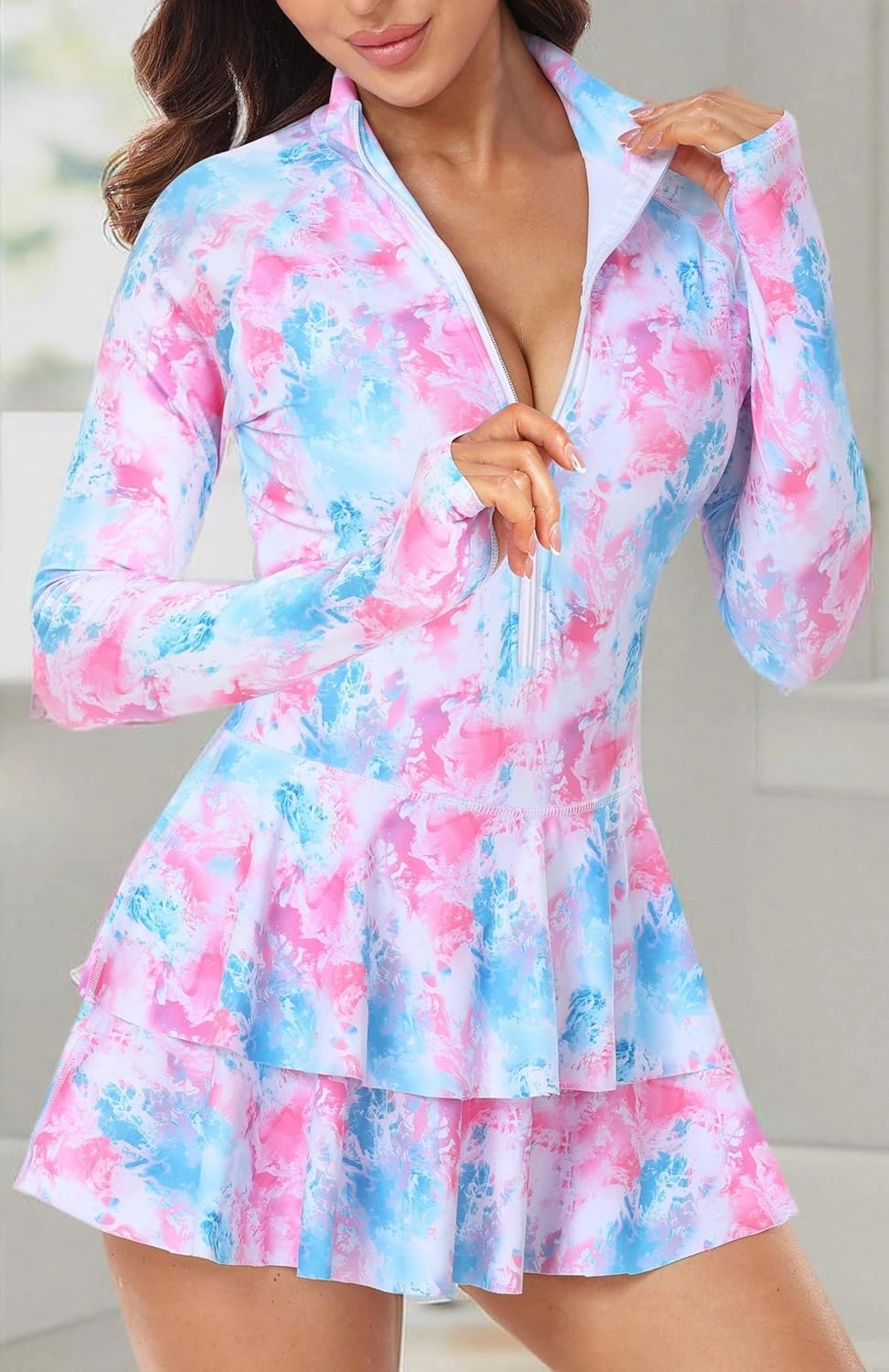 UNIQUEBELLA Rash Guard for Women, 1 Piece Modest Swimsuits for Women - Long Sleeve Swimsuits UV UPF 50  Swim Shirt