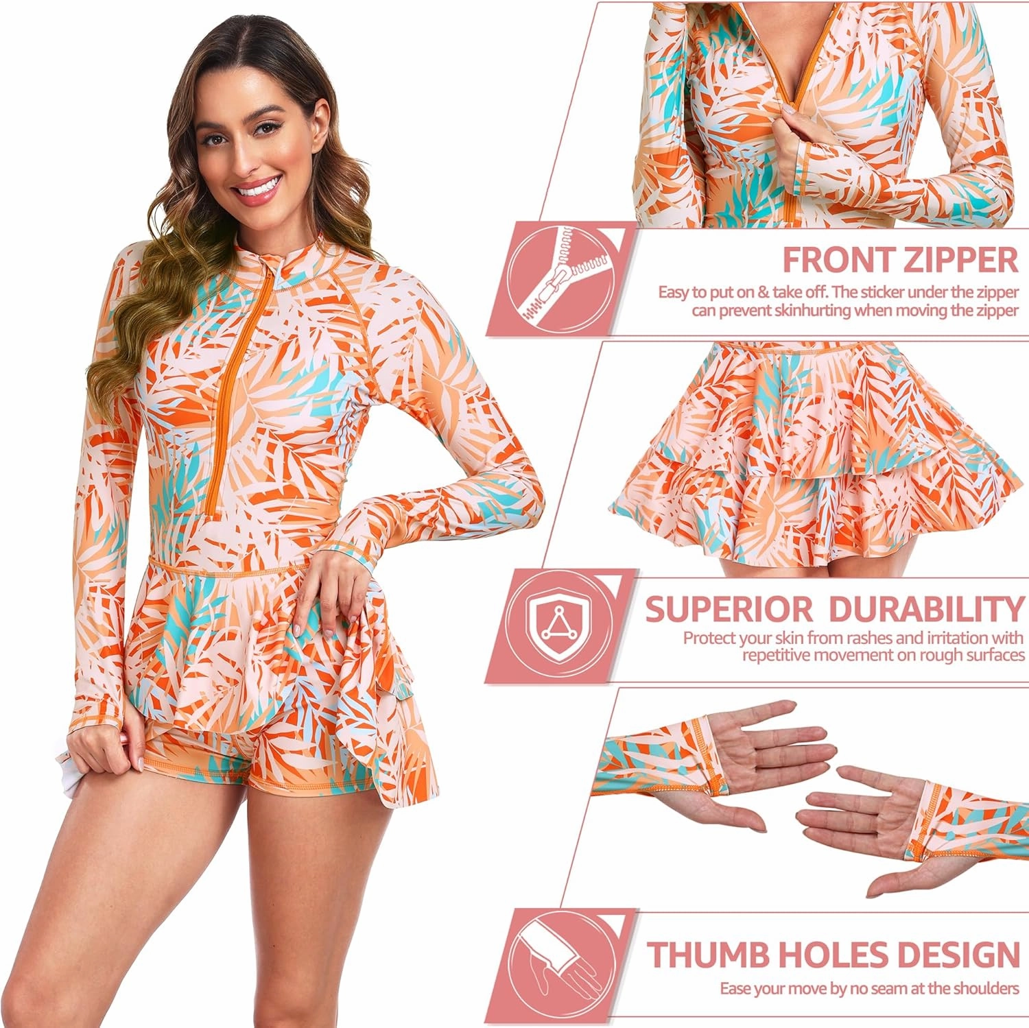UNIQUEBELLA Rash Guard for Women, 1 Piece Modest Swimsuits for Women - Long Sleeve Swimsuits UV UPF 50  Swim Shirt