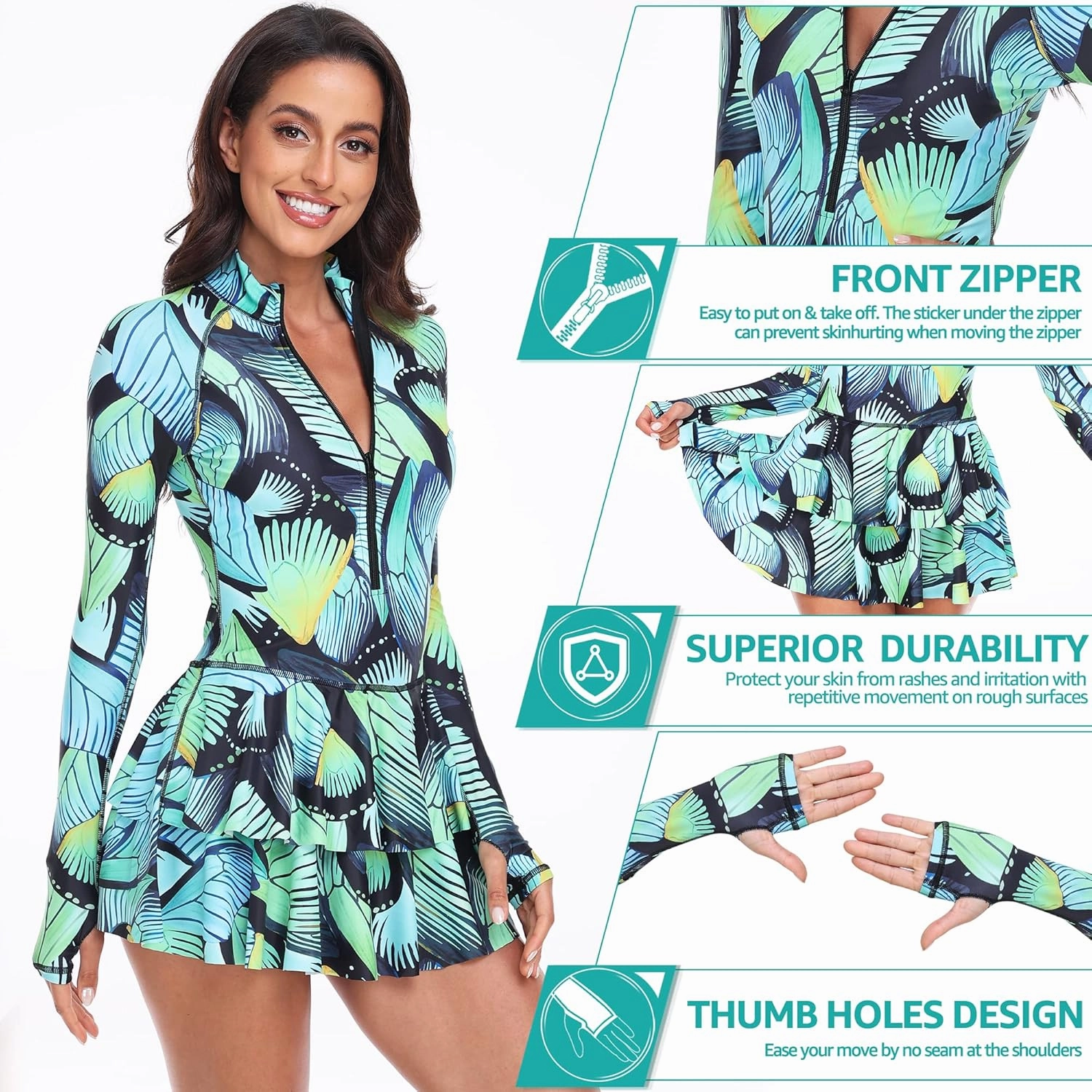 UNIQUEBELLA Rash Guard for Women, 1 Piece Modest Swimsuits for Women - Long Sleeve Swimsuits UV UPF 50  Swim Shirt