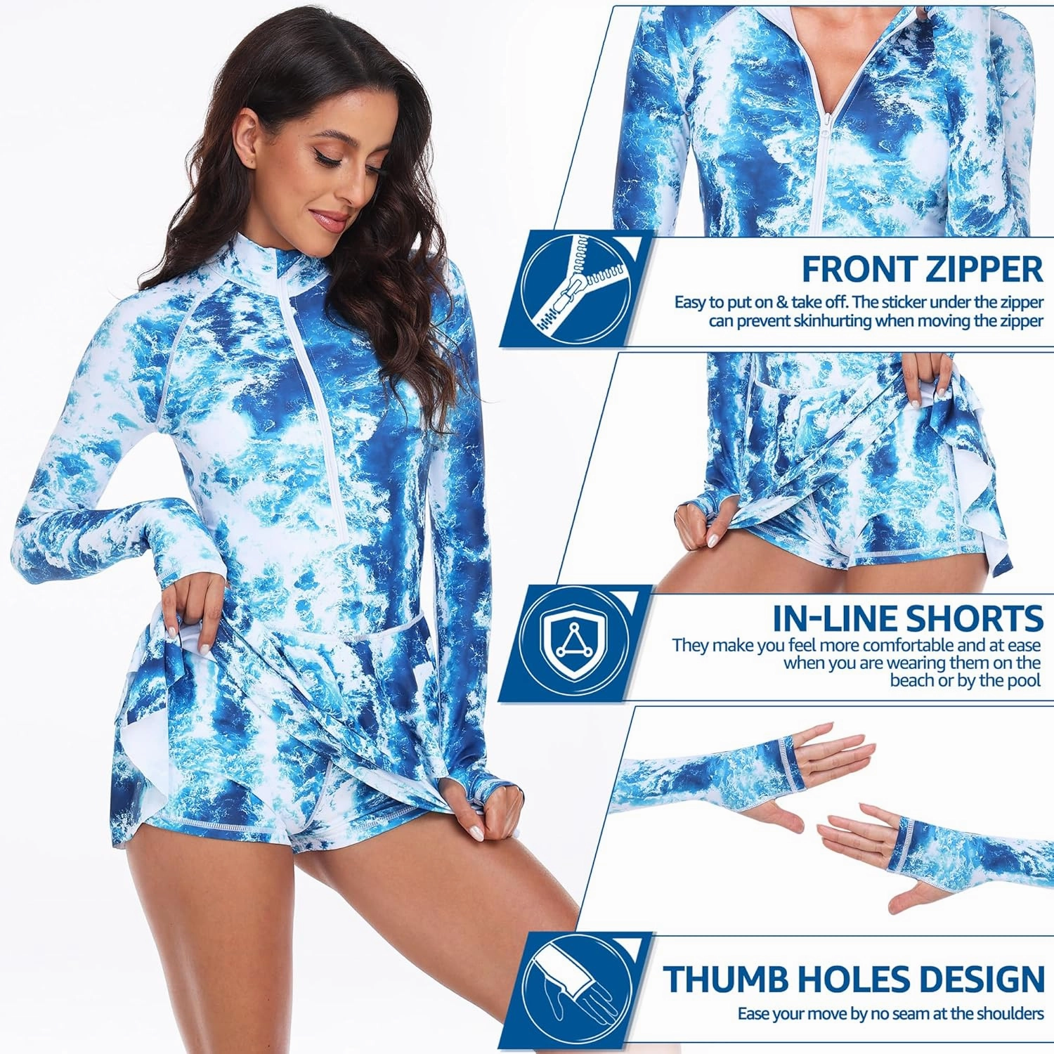 UNIQUEBELLA Rash Guard for Women, 1 Piece Modest Swimsuits for Women - Long Sleeve Swimsuits UV UPF 50  Swim Shirt