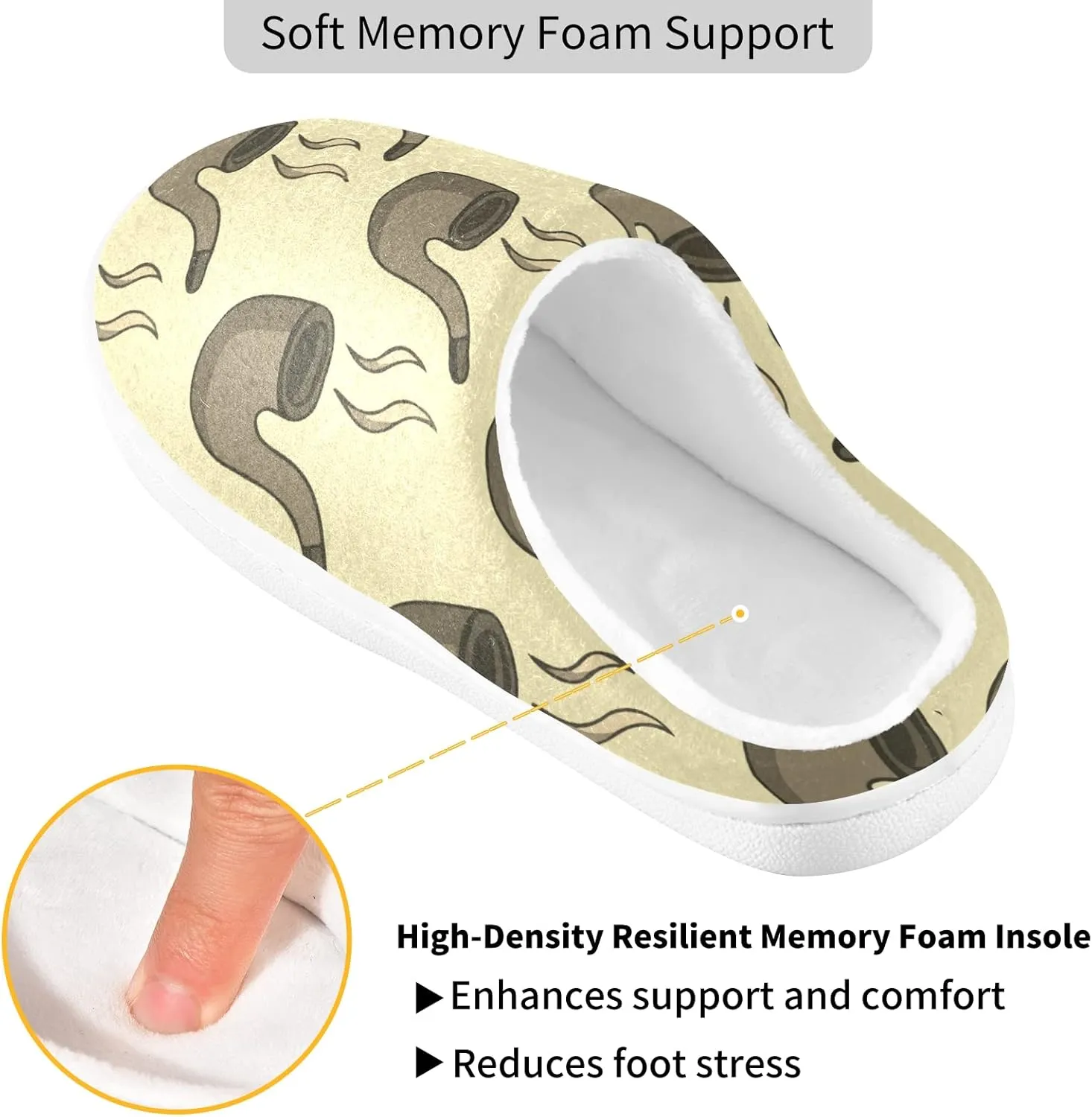 Unisex Memory Foam House Slippers Non-Skid Soft Warm Sole Coral Fleece Slip-on Closed Toe Hand Free Shoes for Bedroom Travel 6-17