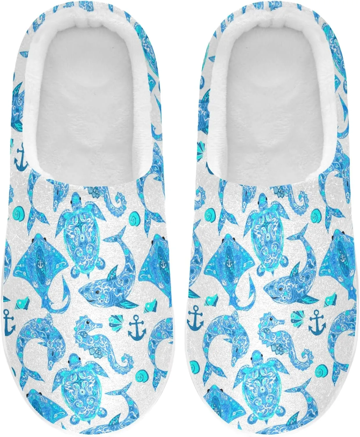 Unisex Memory Foam House Slippers Non-Skid Soft Warm Sole Coral Fleece Slip-on Closed Toe Hand Free Shoes for Bedroom Travel 6-17