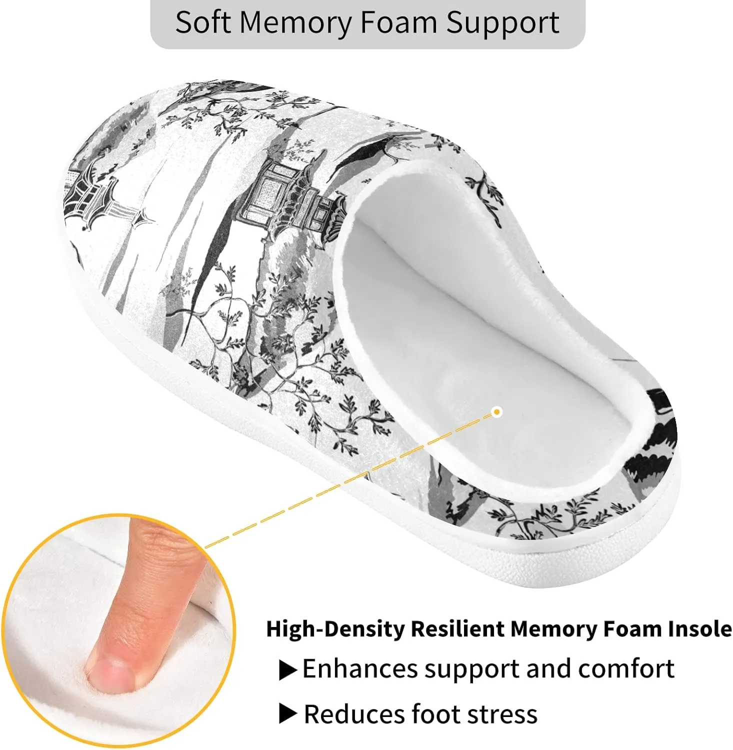 Unisex Memory Foam House Slippers Non-Skid Soft Warm Sole Coral Fleece Slip-on Closed Toe Hand Free Shoes for Bedroom Travel 6-17