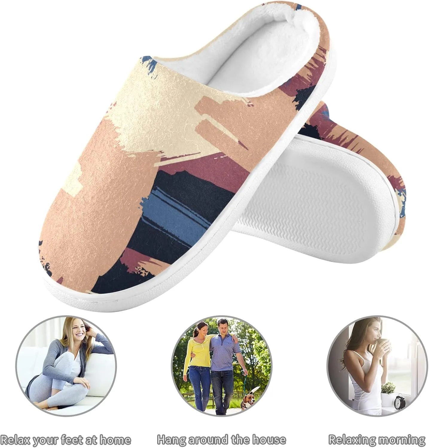 Unisex Memory Foam House Slippers Non-Skid Soft Warm Sole Coral Fleece Slip-on Closed Toe Hand Free Shoes for Bedroom Travel 6-17