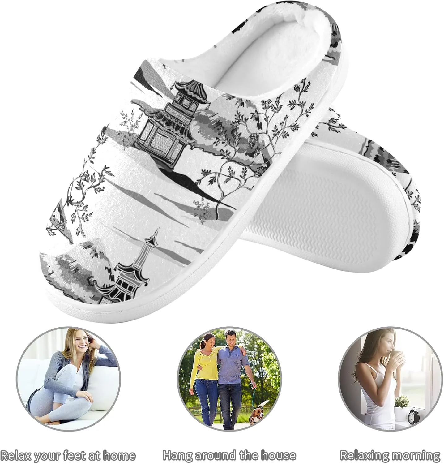 Unisex Memory Foam House Slippers Non-Skid Soft Warm Sole Coral Fleece Slip-on Closed Toe Hand Free Shoes for Bedroom Travel 6-17