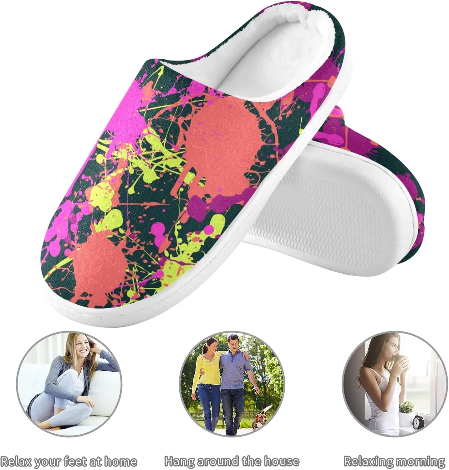 Unisex Memory Foam House Slippers Non-Skid Soft Warm Sole Coral Fleece Slip-on Closed Toe Hand Free Shoes for Bedroom Travel 6-17